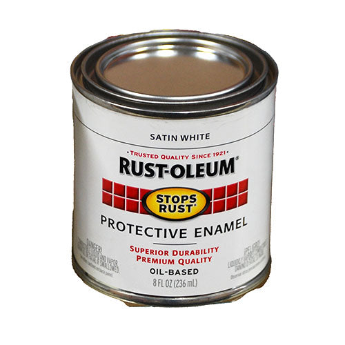 RUST-OLEUM PROTECTIVE ENAMEL INDOOR/OUTDOOR STOPS RUST .5PT SATIN WHITE