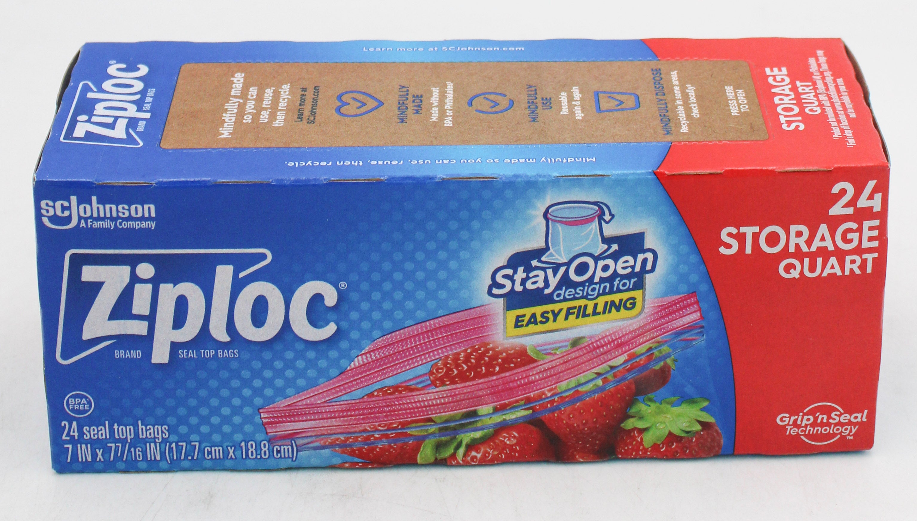 ZIPLOC STAND UP STAY OPEN STORAGE QUART 24ct US
