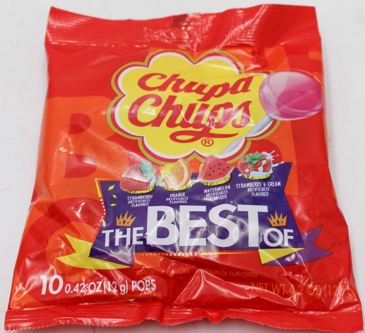 CHUPA CHUPS THE BEST OF LOLLIPOPS, ASSORTED FLAVORS, 10-PIECE PEG BAG BB 2/1/27 NI