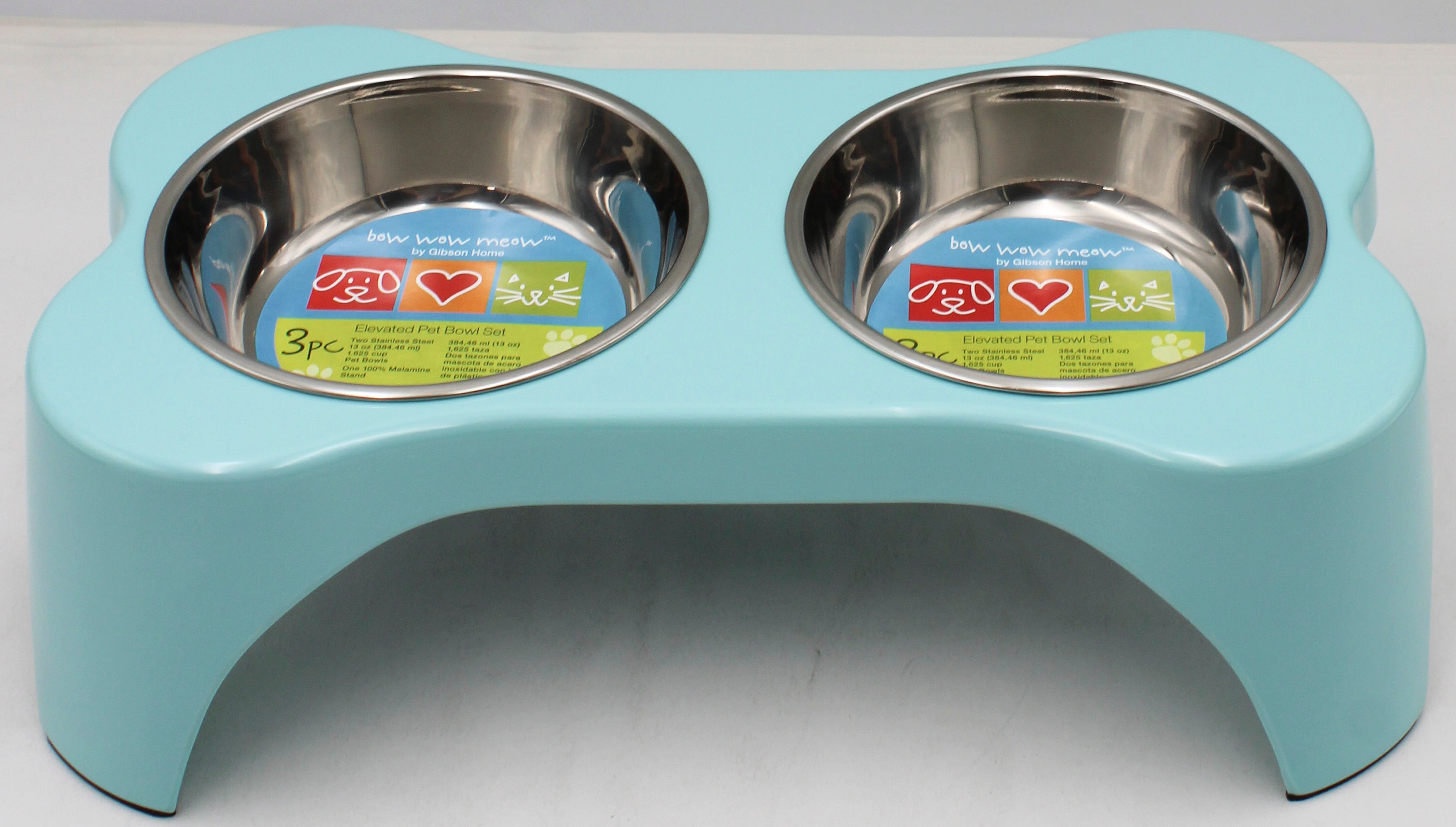 GIBSON HOME BOW WOW MEOW 3pc ELEVATED PET BOWL SET TEAL NI