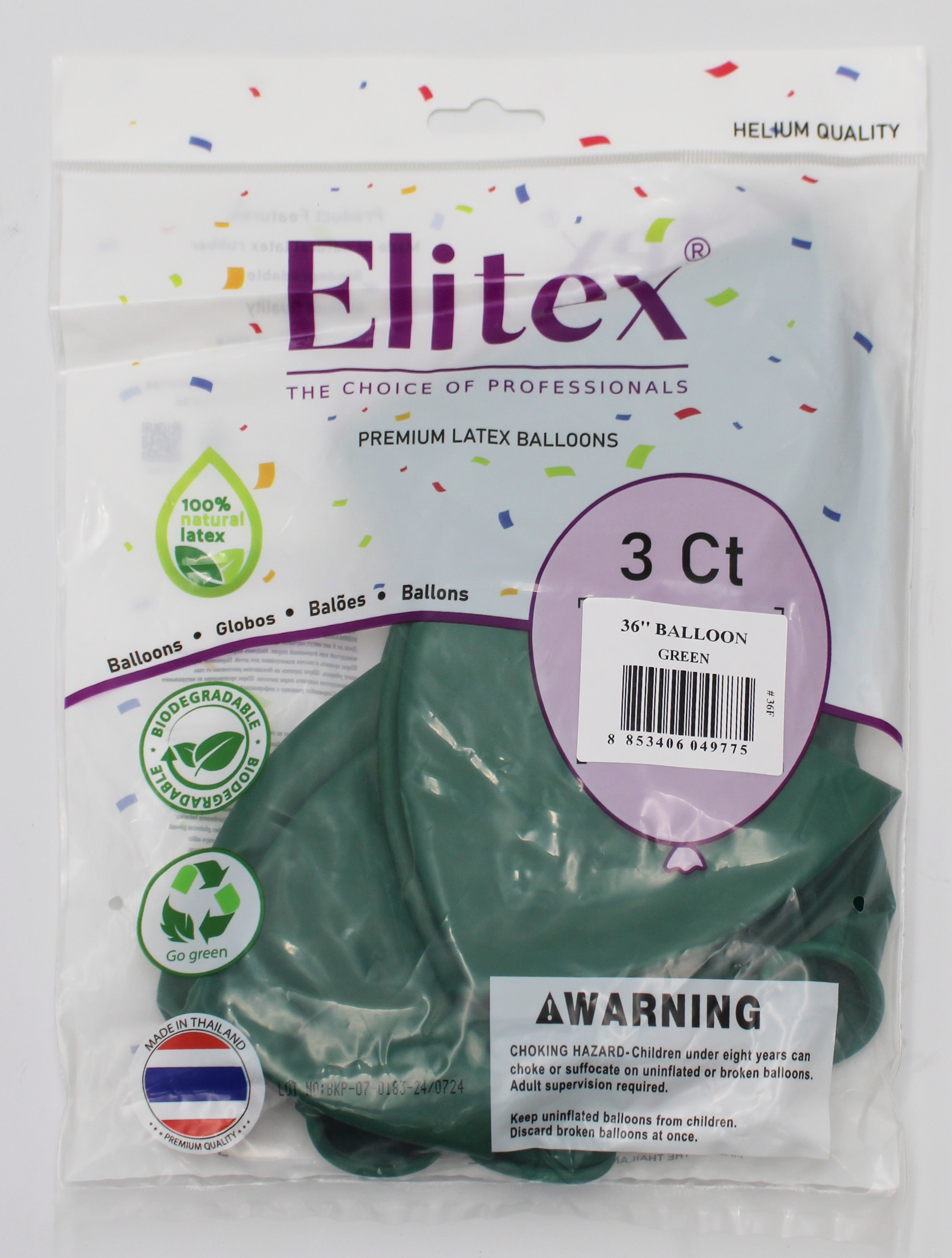 ELITEX 36" GREEN ROUND BALLOON, 3 PACK