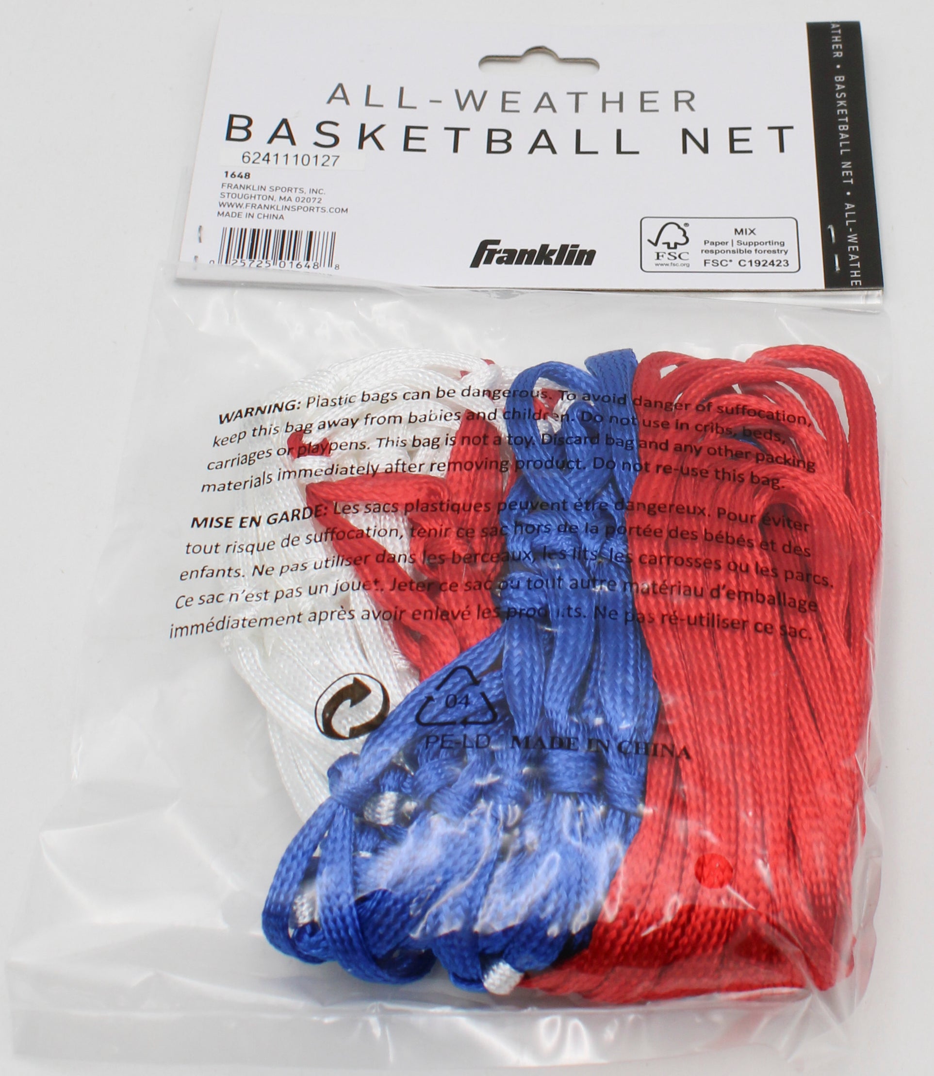 FRANKLIN RED WHITE BLUE 12-LOOP POLY BASKETBLL NET