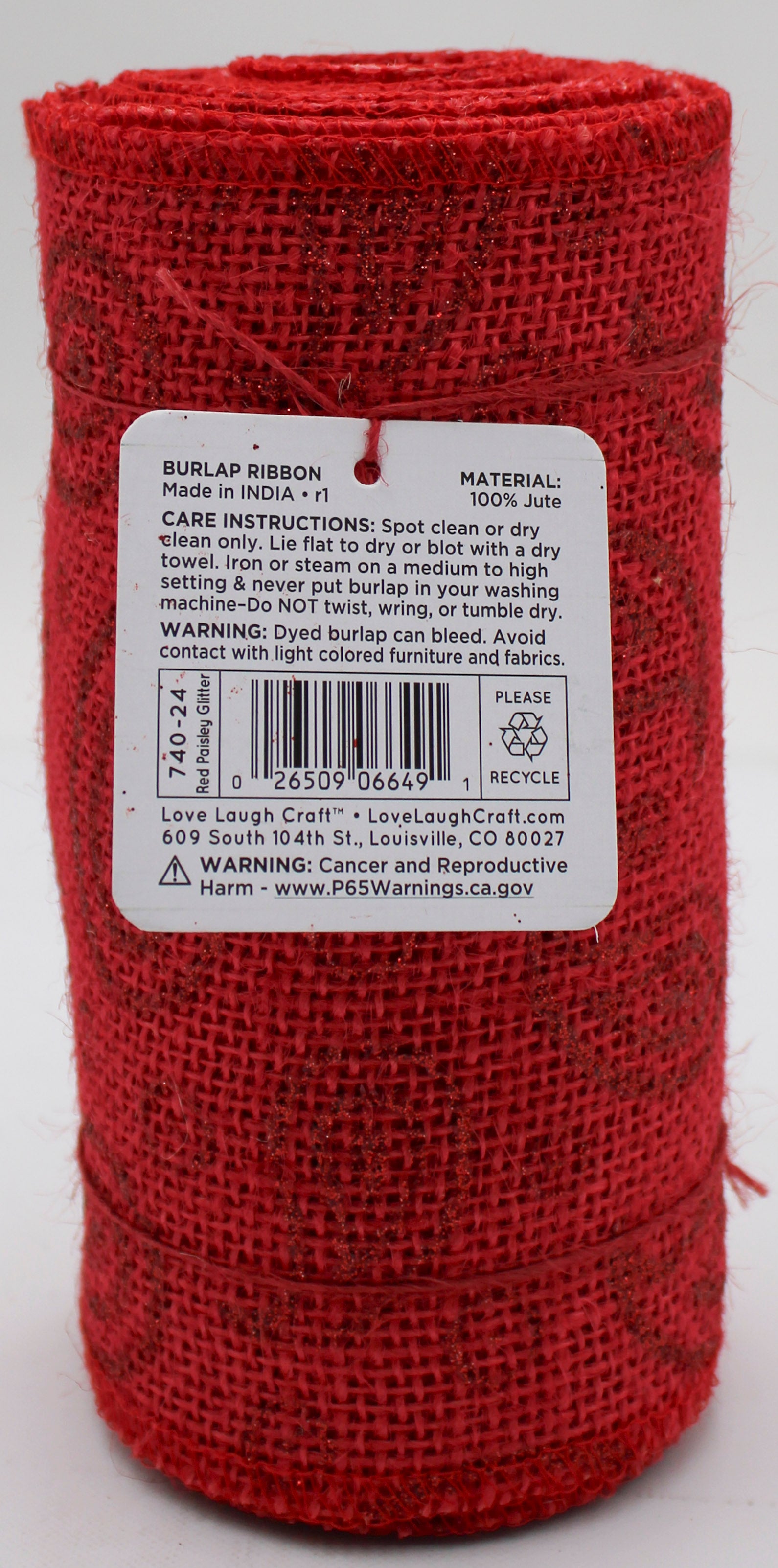 6 IN X 5 YD BURLAP RIBBON - RED PAISLEY GLITTER