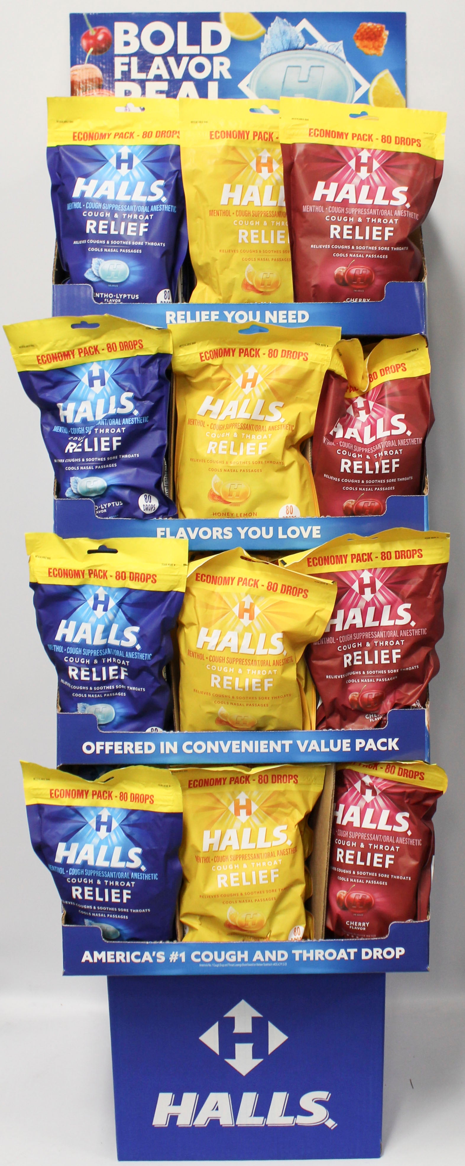 HALLS COUGH DROPS 80ct ECO BAG FLOORSTAND EXP 1/17/27