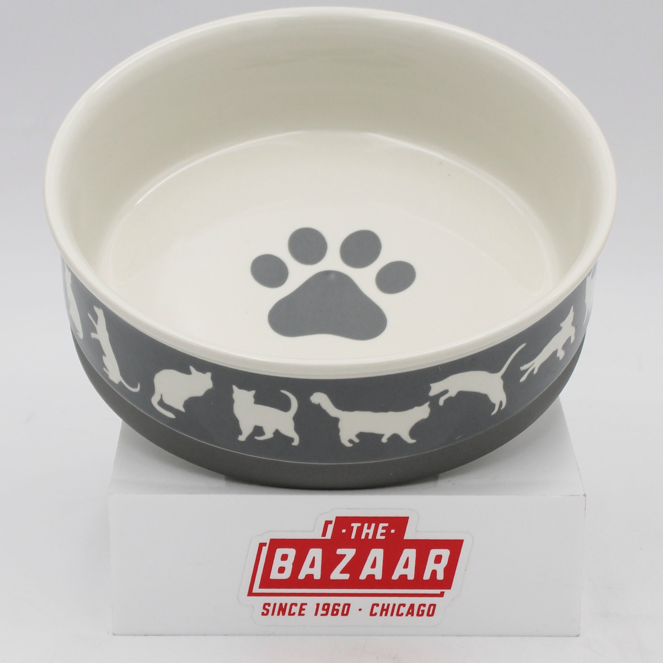 CERAMIC PET BOWL - CATS MEOW GRAY - LARGE 7.5Dx2.4H