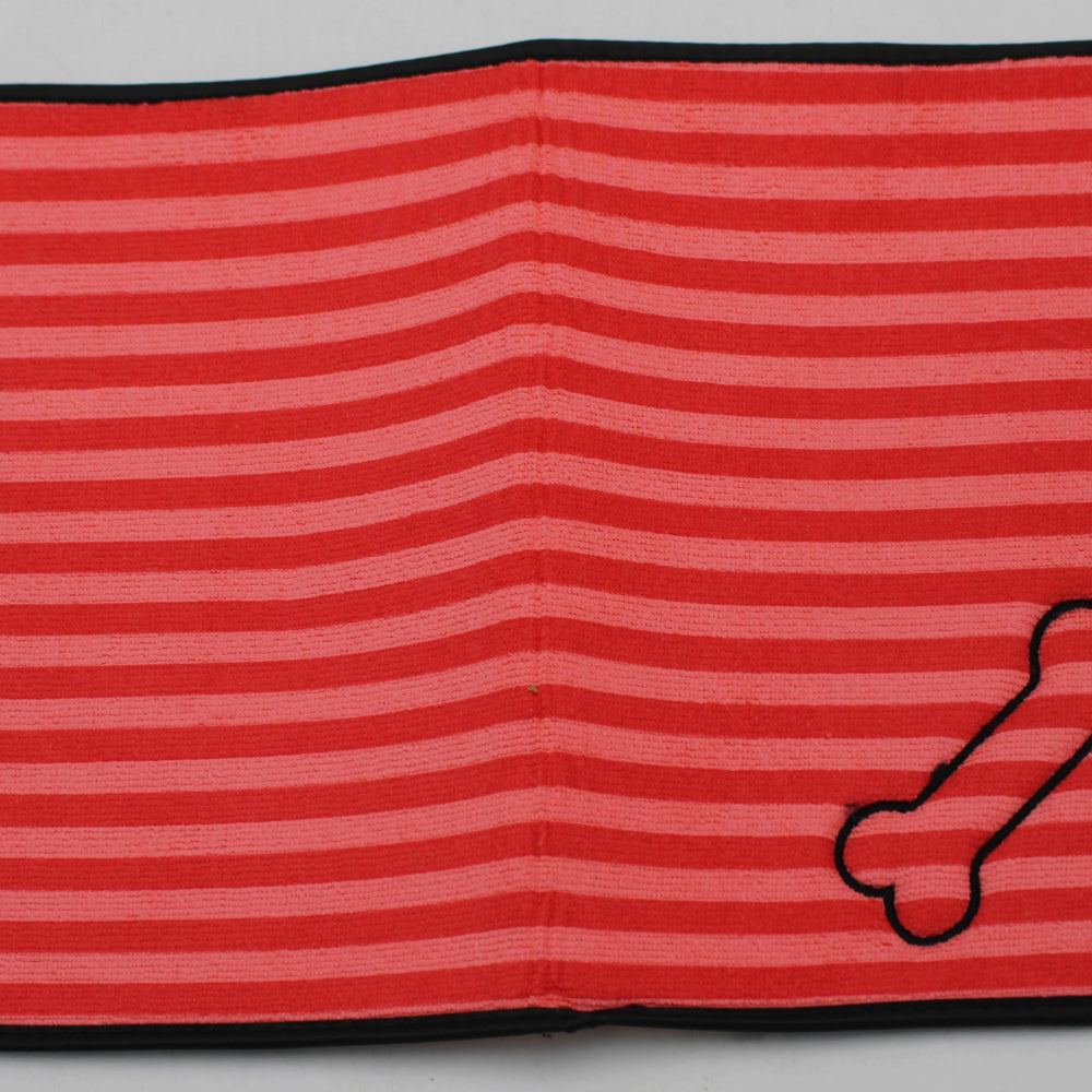 RED STRIPE EMBROIDERED BONE PET MAT 12" x 18"