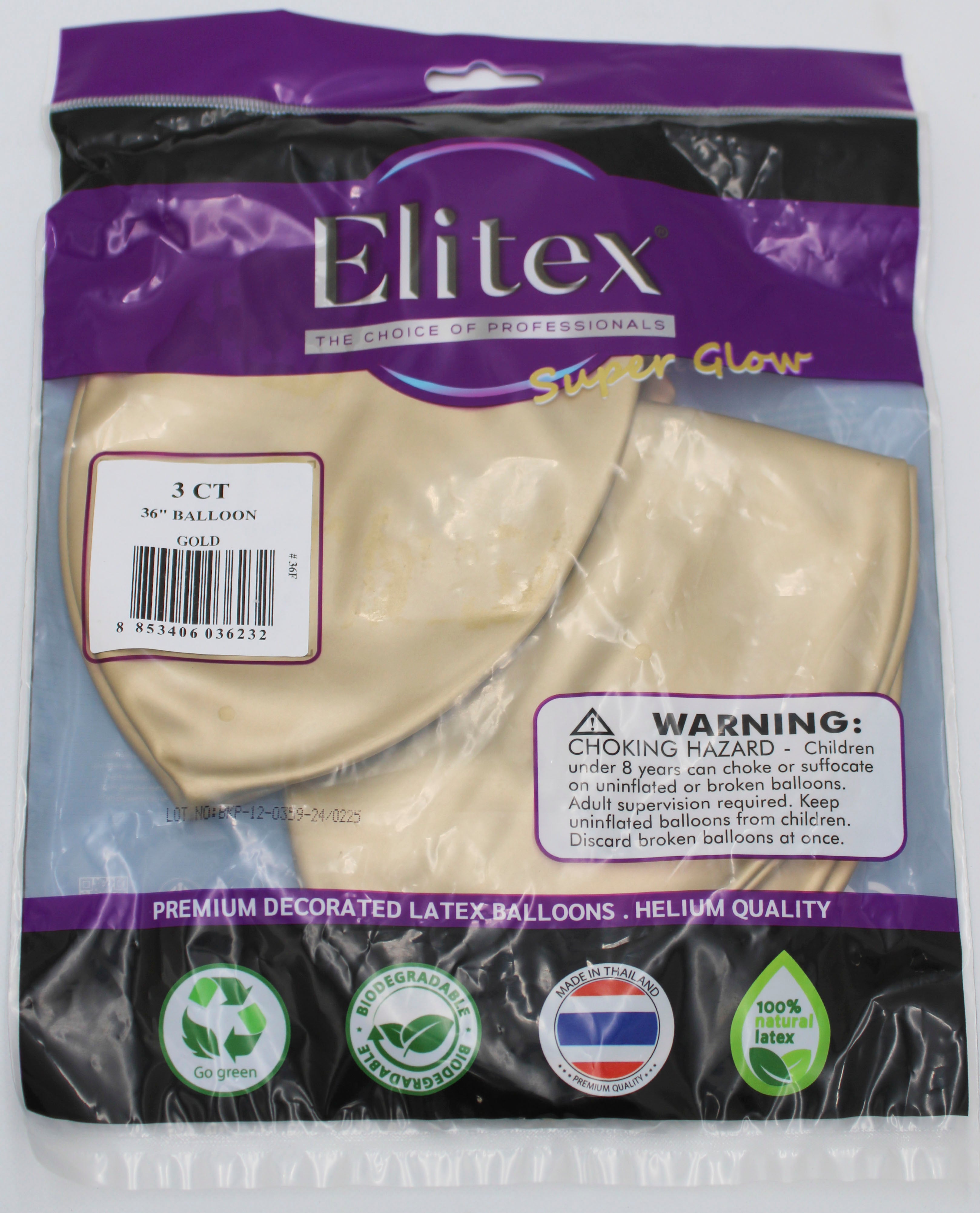 ELITEX 36" SUPERGLOW GOLD ROUND BALLOON, 3 PACK
