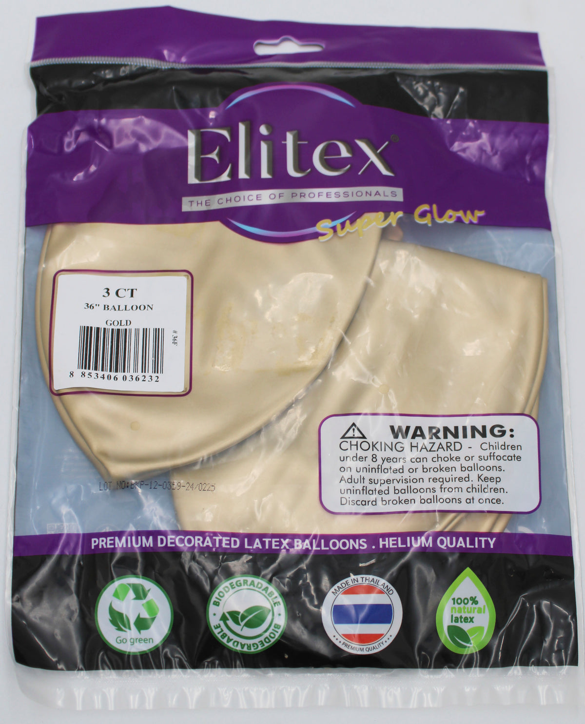 ELITEX 36" SUPERGLOW GOLD ROUND BALLOON, 3 PACK