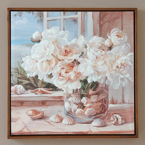 FLOWERS AT THE WINDOW CANVAS PRINT 20"L x 20"W