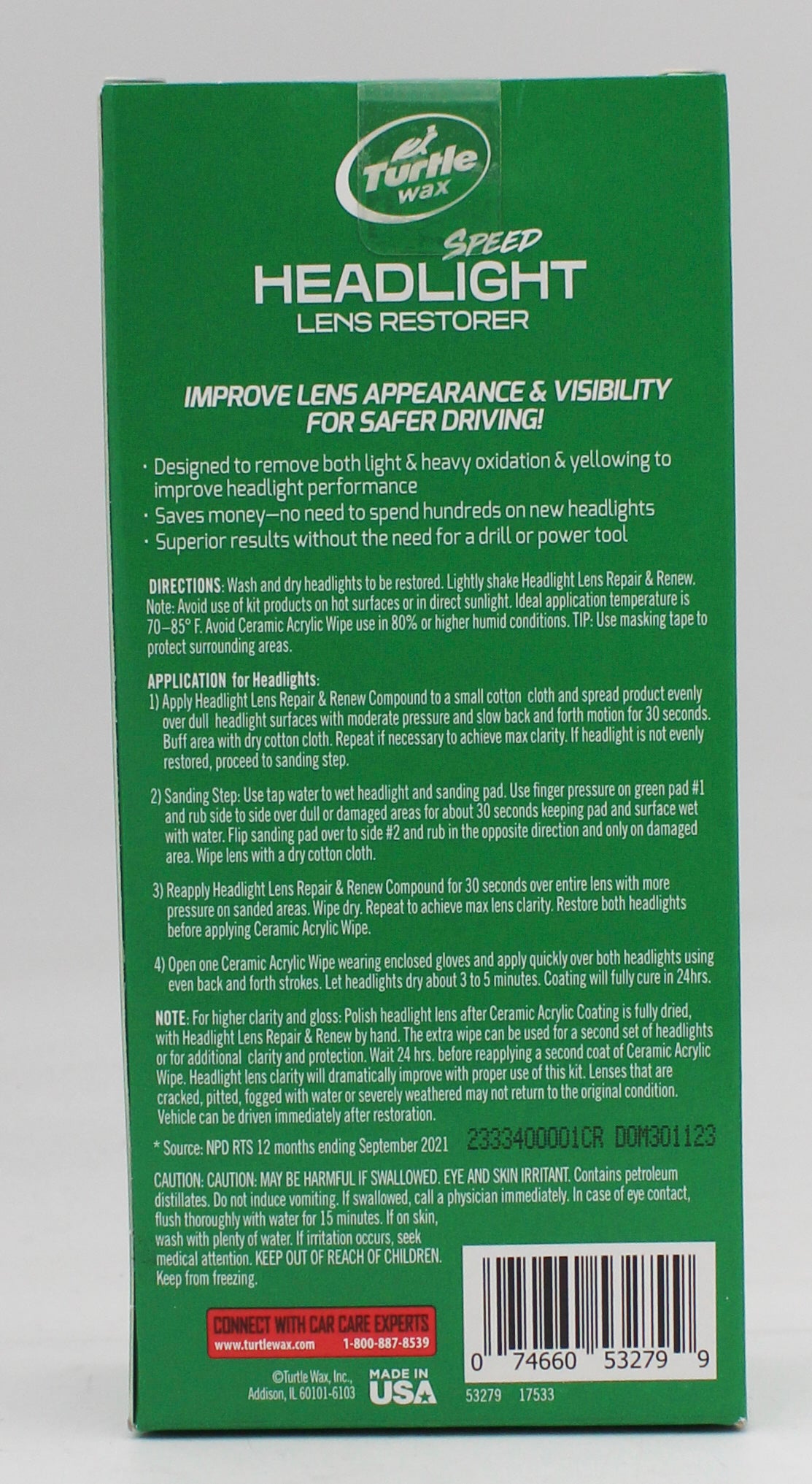 SP TURTLE WAX SPEED HEADLIGHT LENS RESTORER