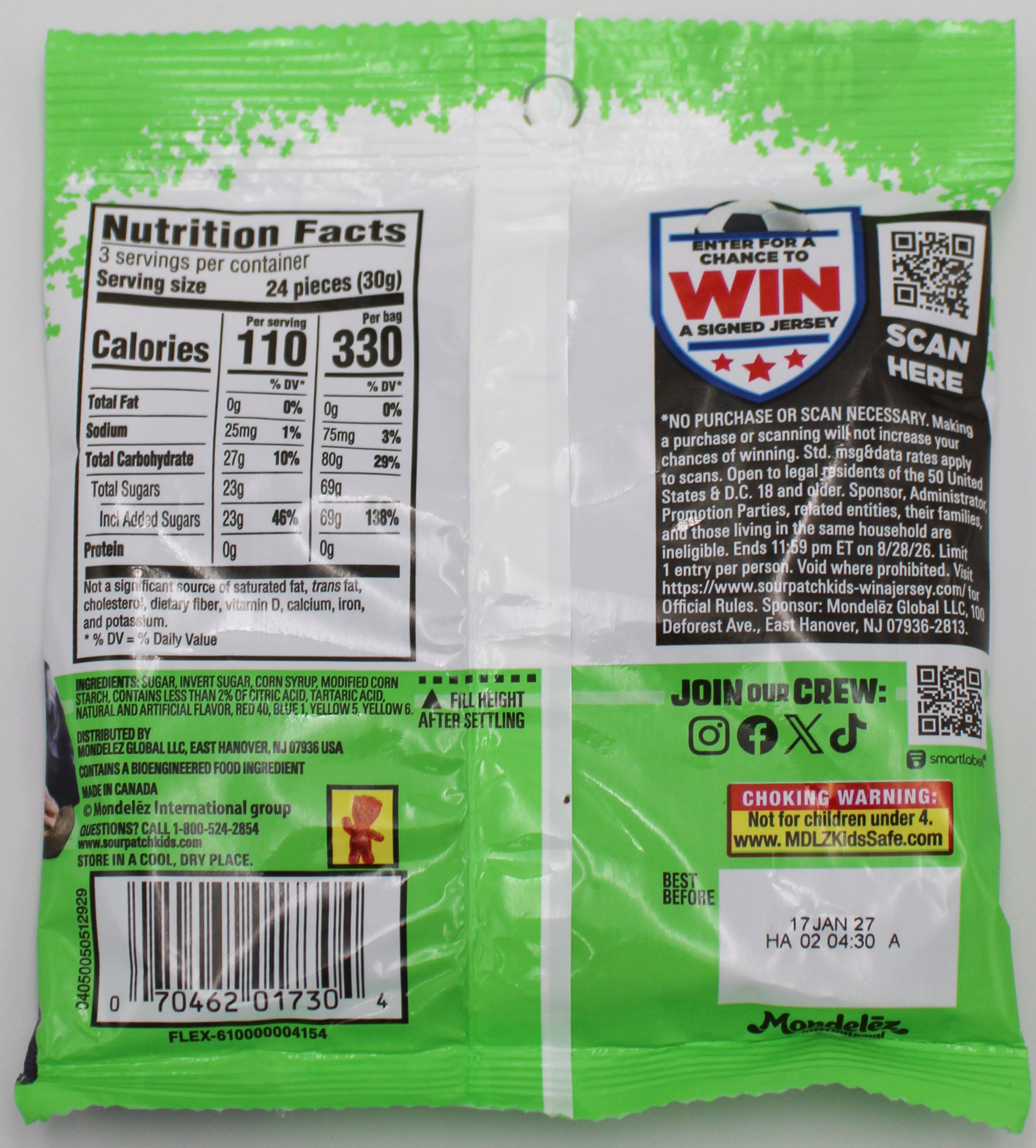 SOUR PATCH KIDS STRYKER BLACK RASBERRY 3.17 OZ BB 1/25/30