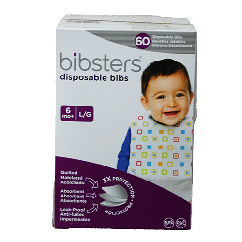 BIBSTERS DISPOSABLE BIBS 60CT(6 MOS +)LARGE-NI