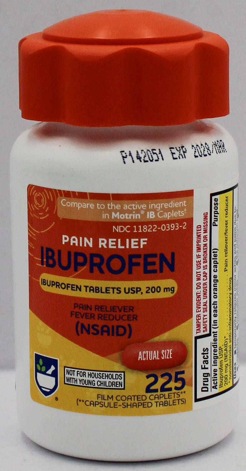RITE AID PAIN RELIEF IBUPROFEN CAPLETS 225ct EXP 3/15/2028