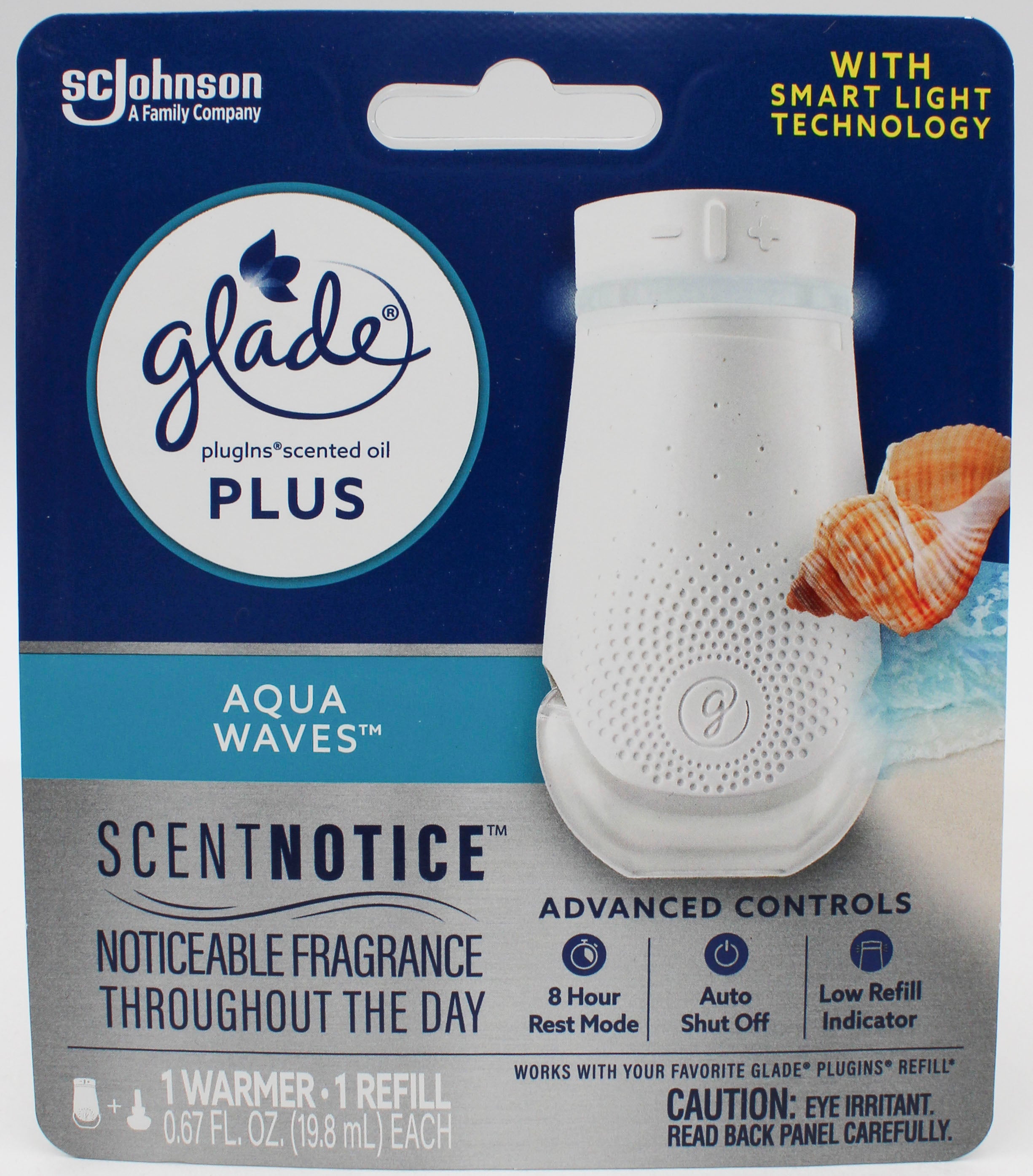 GLADE PLUGINS SMART LIGHT WARMER + 1 REFILL AQUA WAVES 0.67floz US