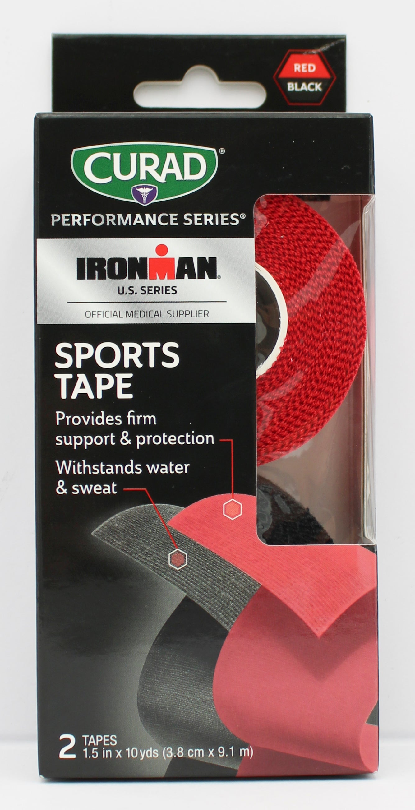 CURAD SPORTS TAPE BLACK/RED 2ct 1.5" x 10yds NI