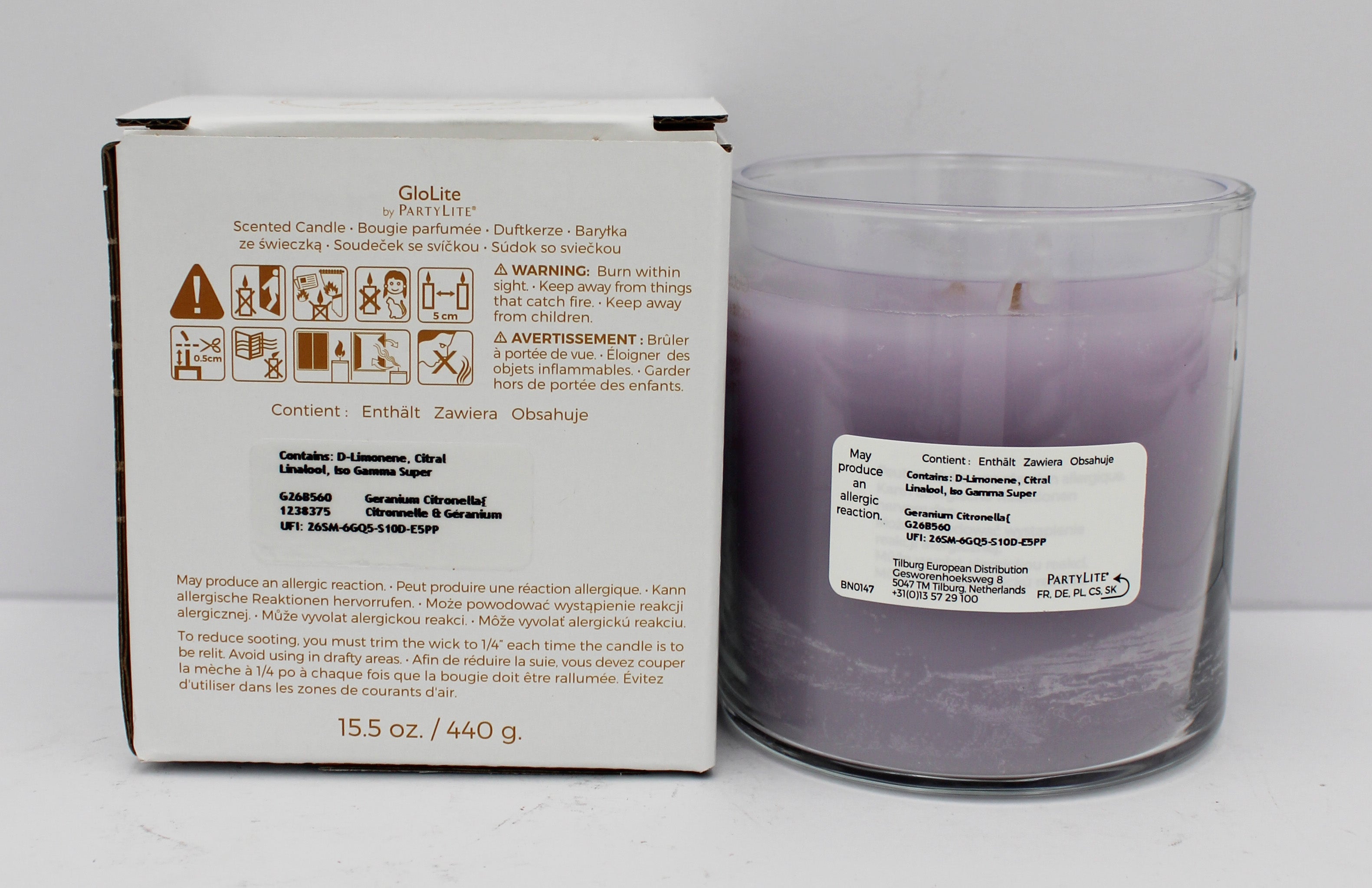 PARTYLITE GERANIUM CITRONELLA GLOLITE JAR CANDLE 15.5oz