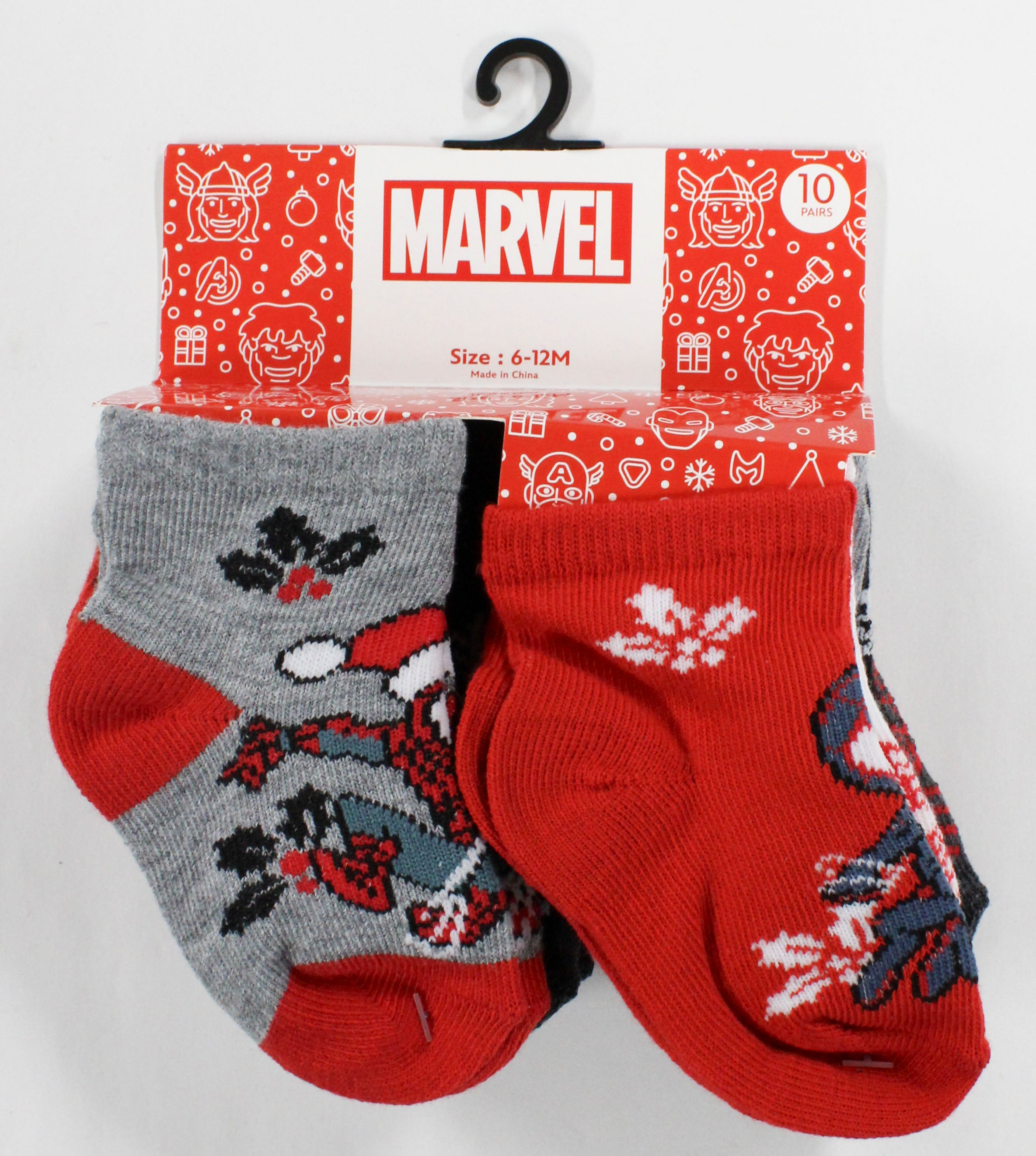 10pk 6-12m SPIDERMAN SPIDERMAS QRT SOCKS C/P 60