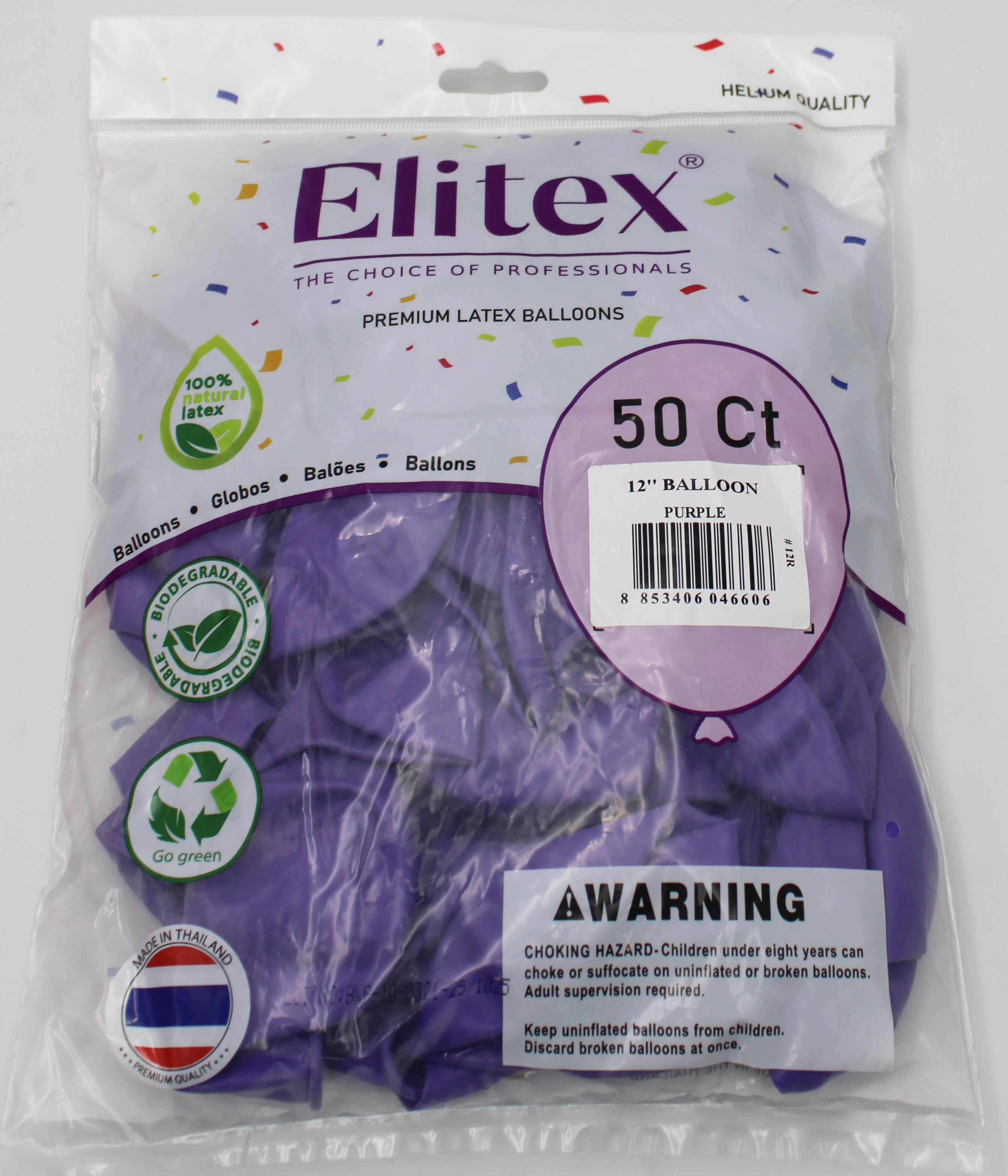 ELITEX 12" PURPLE ROUND BALLOON, 50 PACK