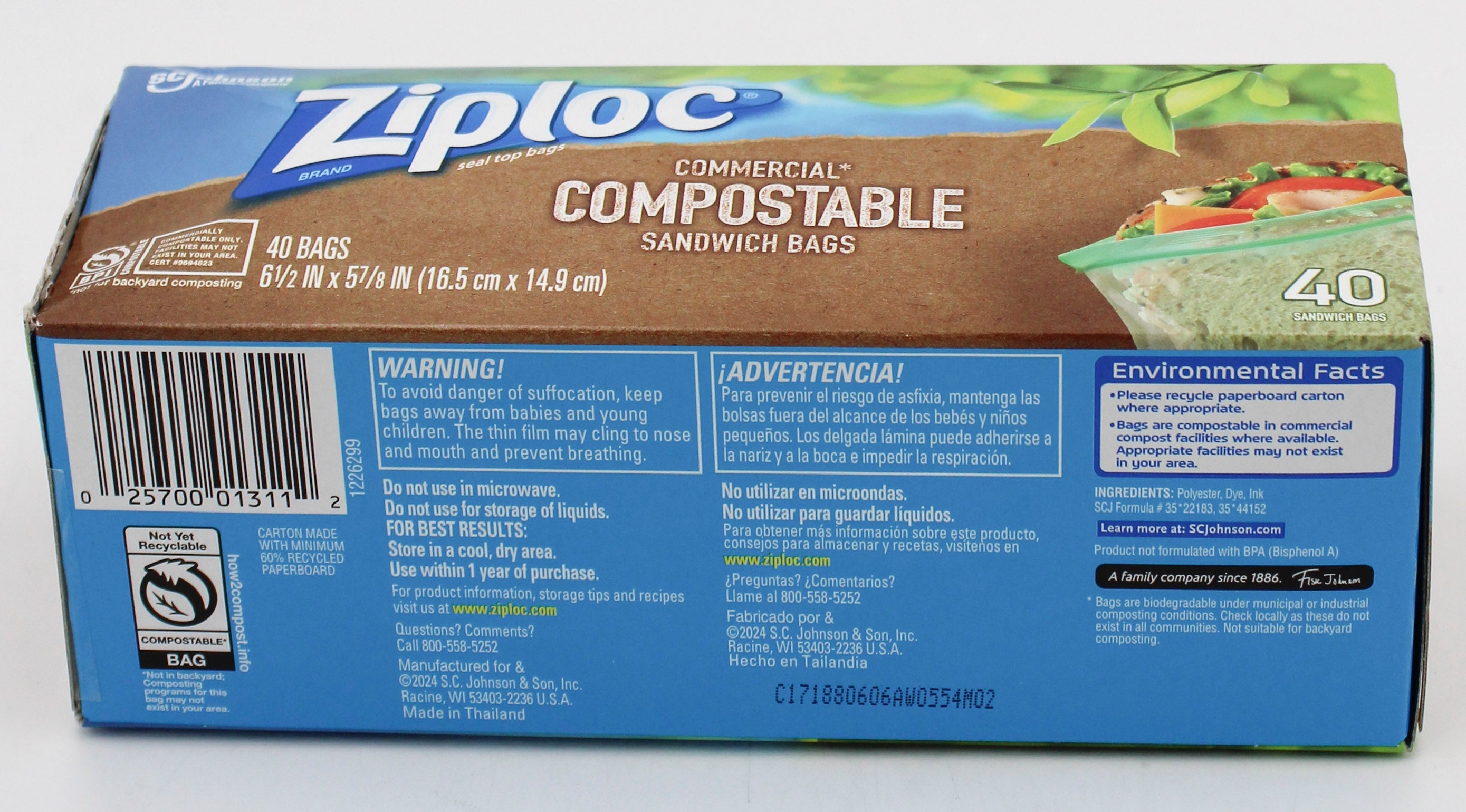 SP ZIPLOC COMPOSTABLE SANDWICH BAGS 40ct (IMPERFECT)