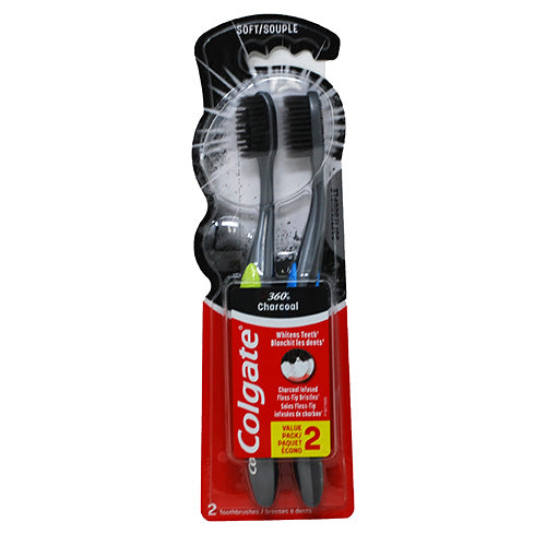 COLGATE 360 CHARCOAL T/BRUSH 2PK SOFT NI