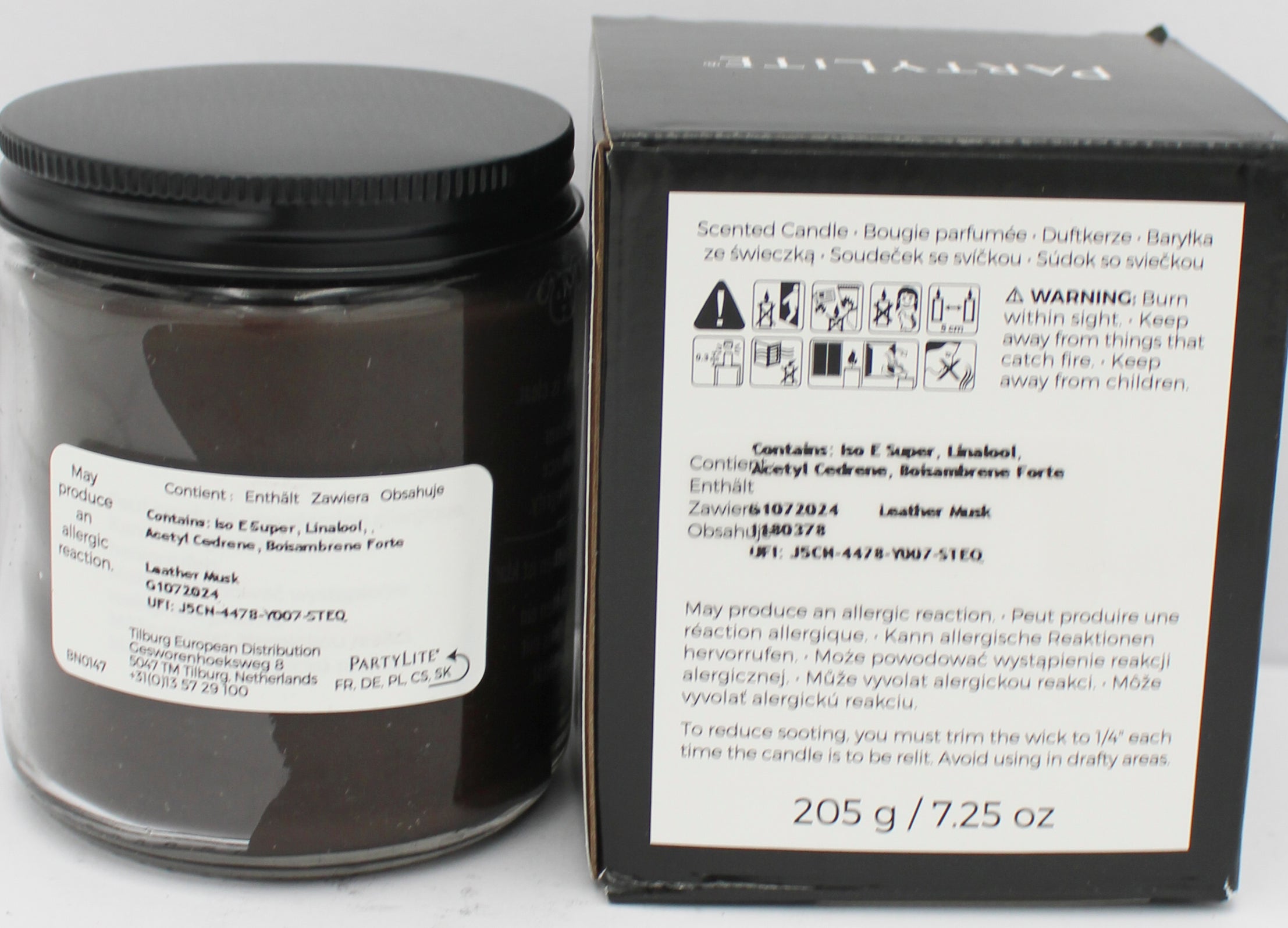 PARTYLITE RUGGED SPIRIT WOOD WICK JAR CANDLE-LEATHER MUSK 7.25oz