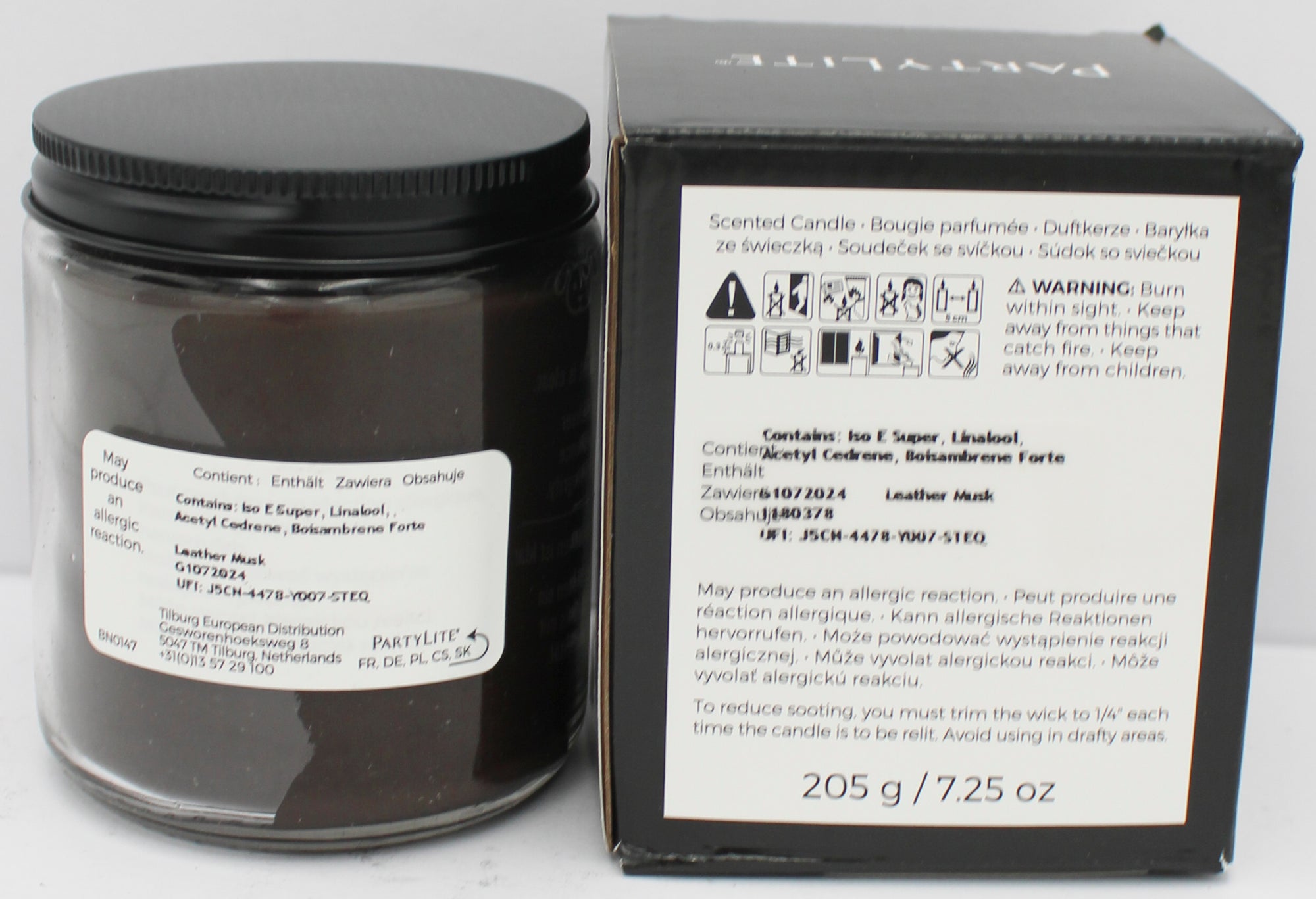 PARTYLITE RUGGED SPIRIT WOOD WICK JAR CANDLE-LEATHER MUSK 7.25oz