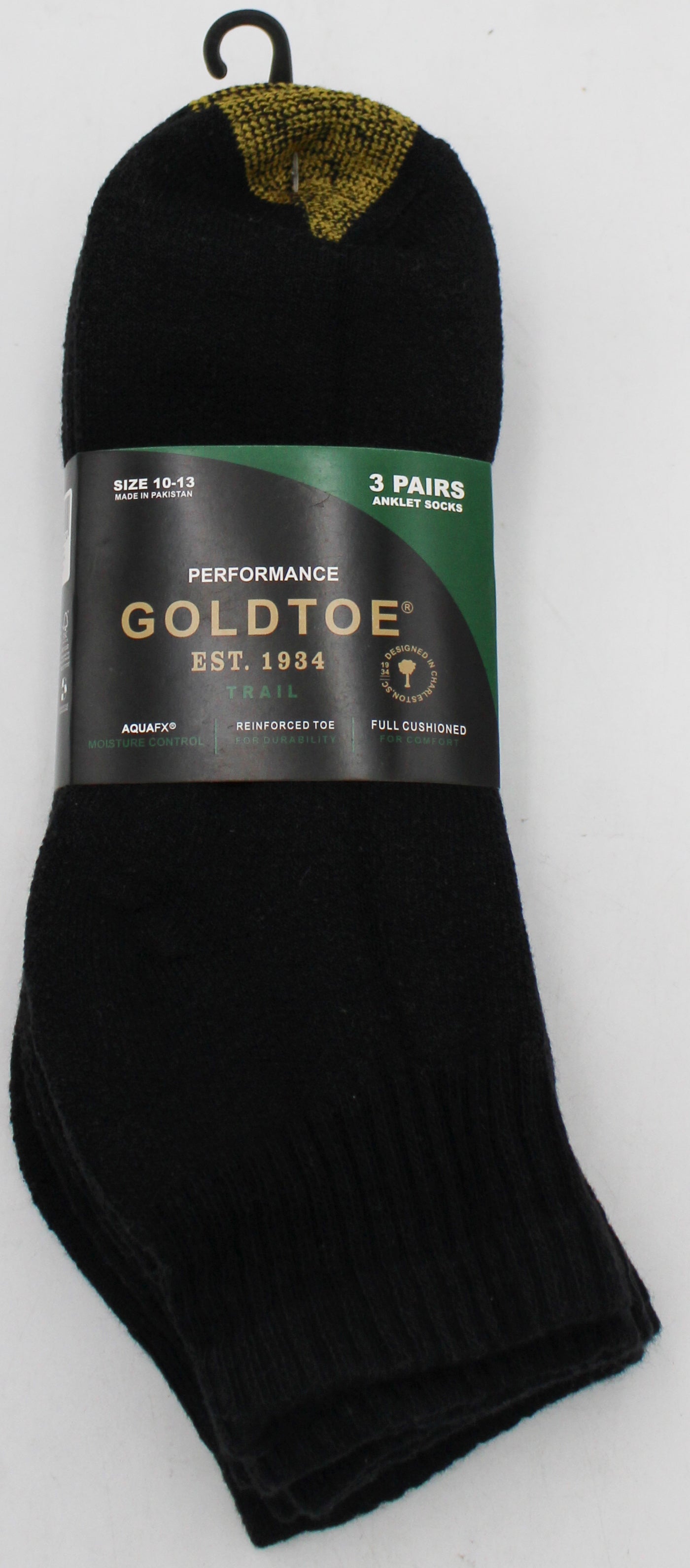 GOLDTOE 3PK MENS ANKLE SOCKS BLACK SZ 10-13 NI