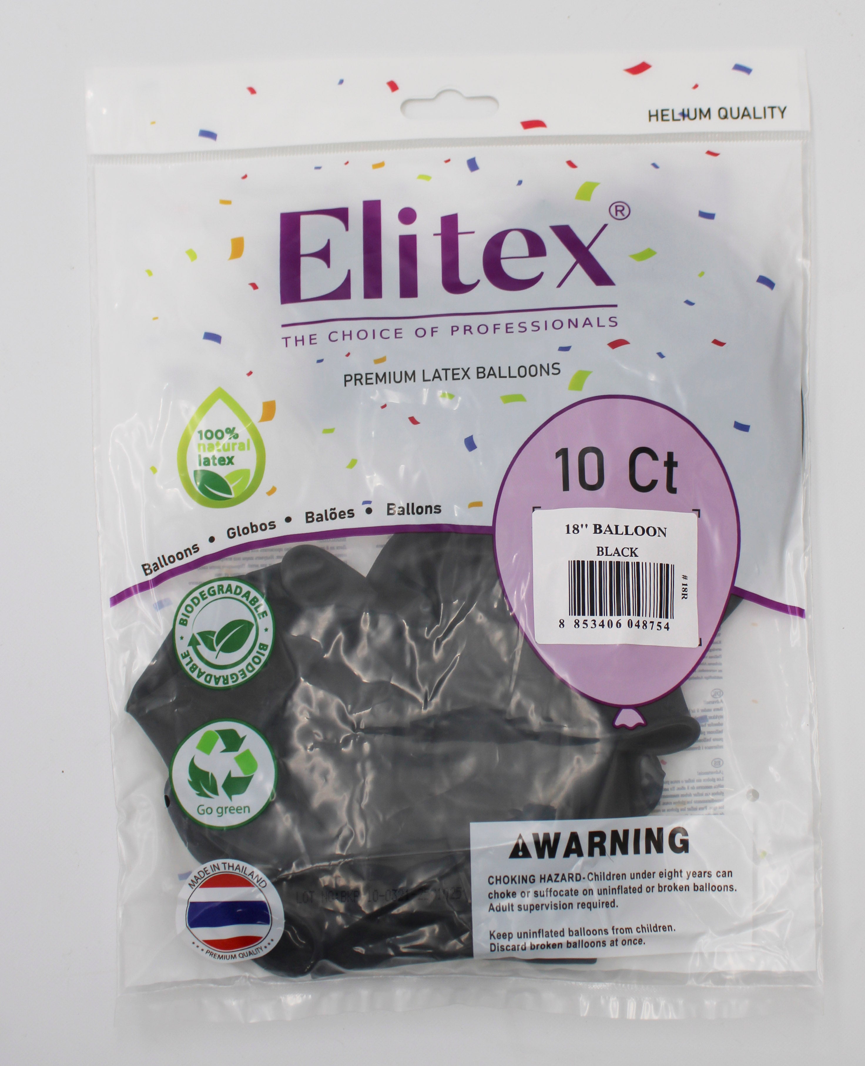 ELITEX 18" BLACK ROUND BALLOON, 10 PACK
