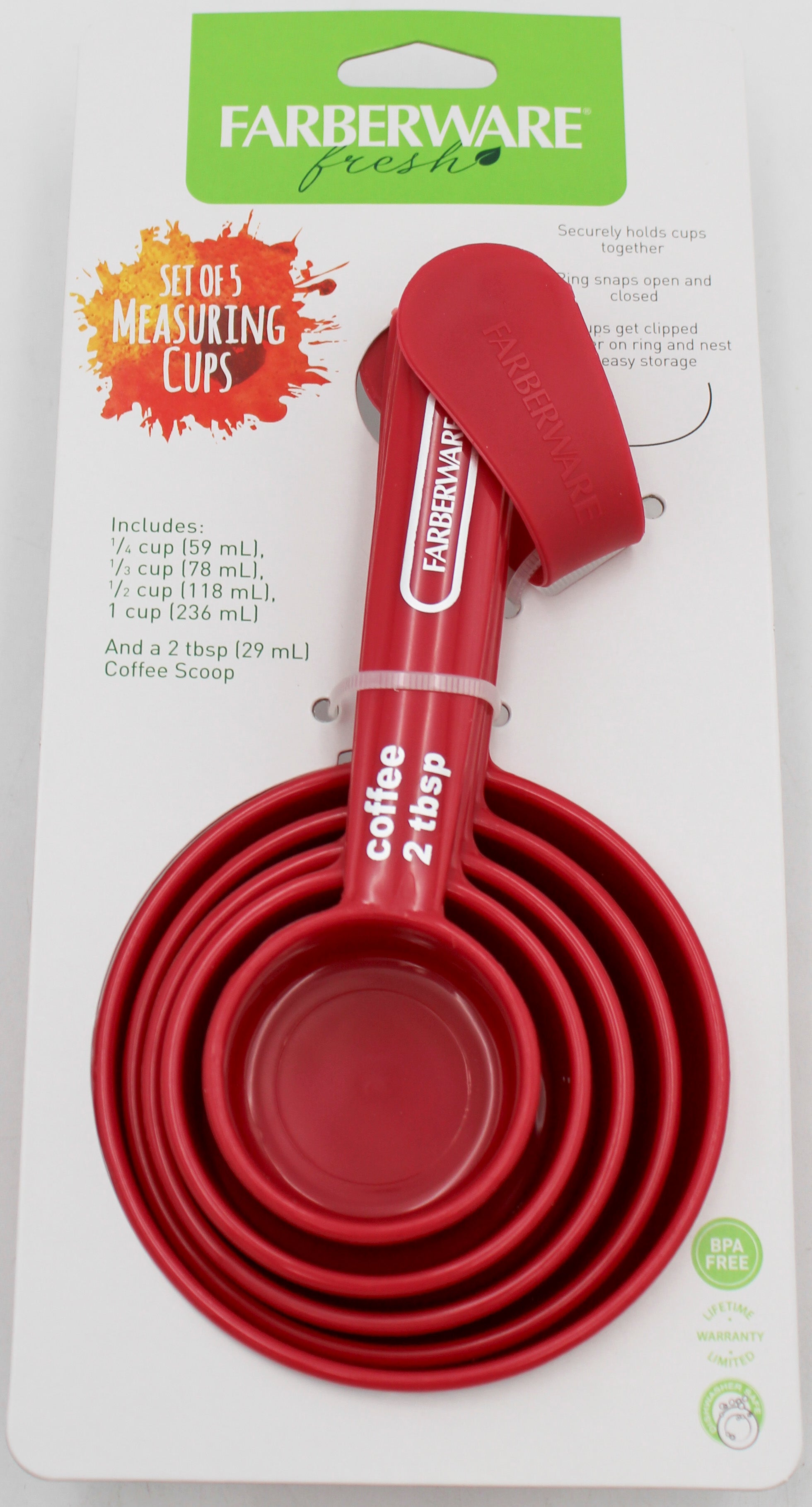 FARBERWARE FRESH SET OF 5 MEASURING CUPS WITH SCOOP  - RED NI