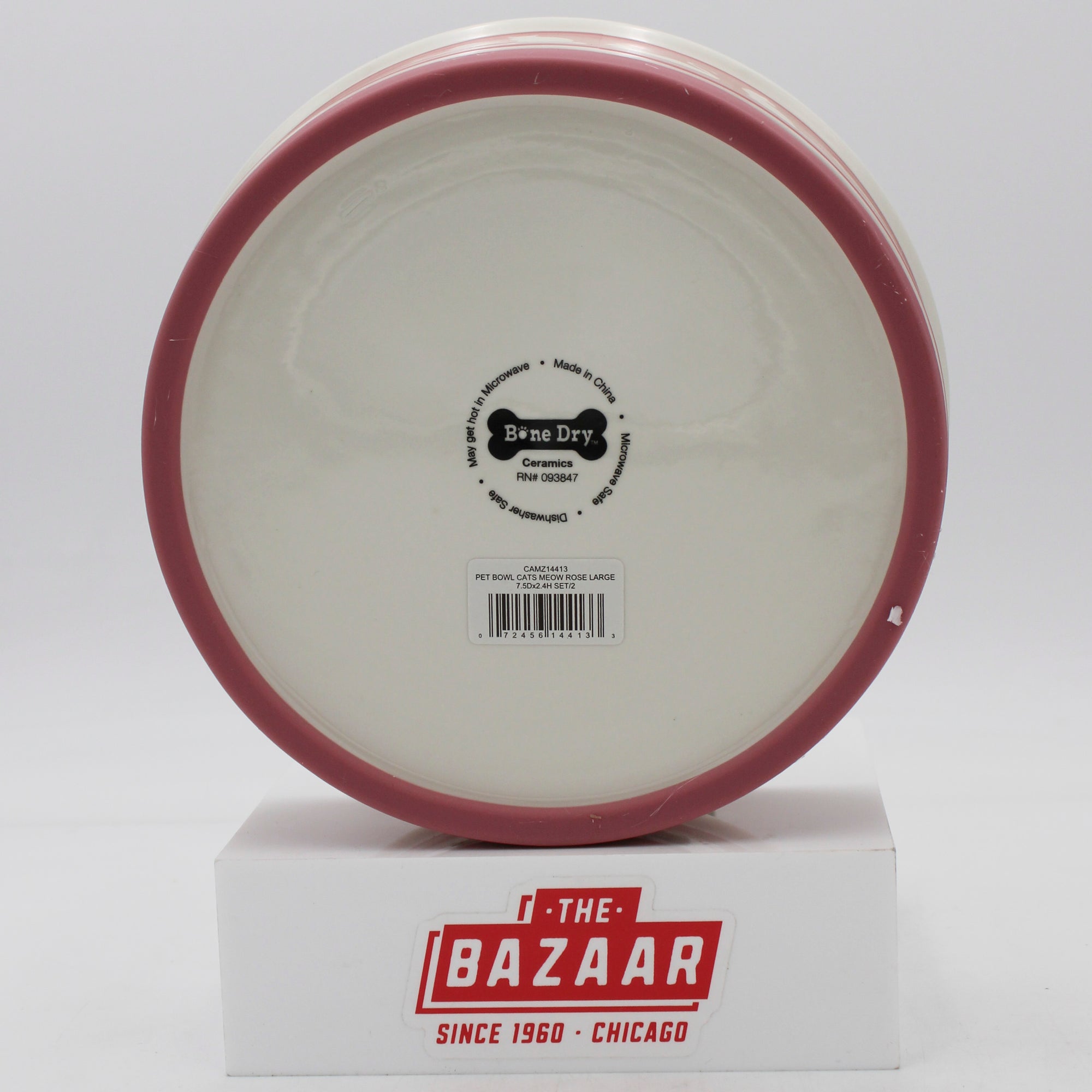 CERAMIC PET BOWL - CATS MEOW ROSE - LARGE 7.5Dx2.4H