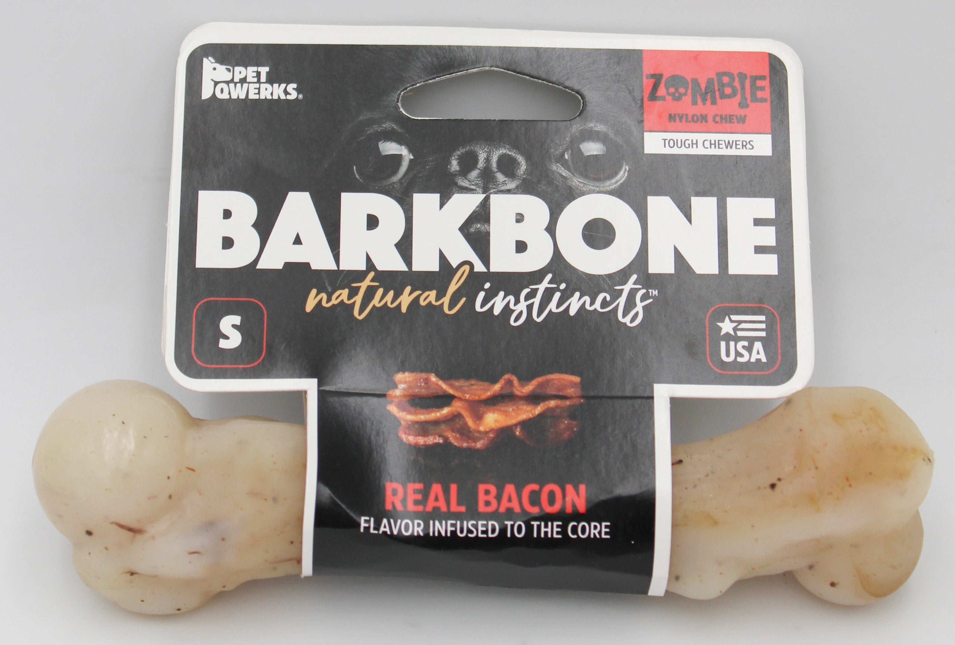 ZOMBIE BARKBONE BACON DOG CHEW BROWN SMALL 1x4.125 in.