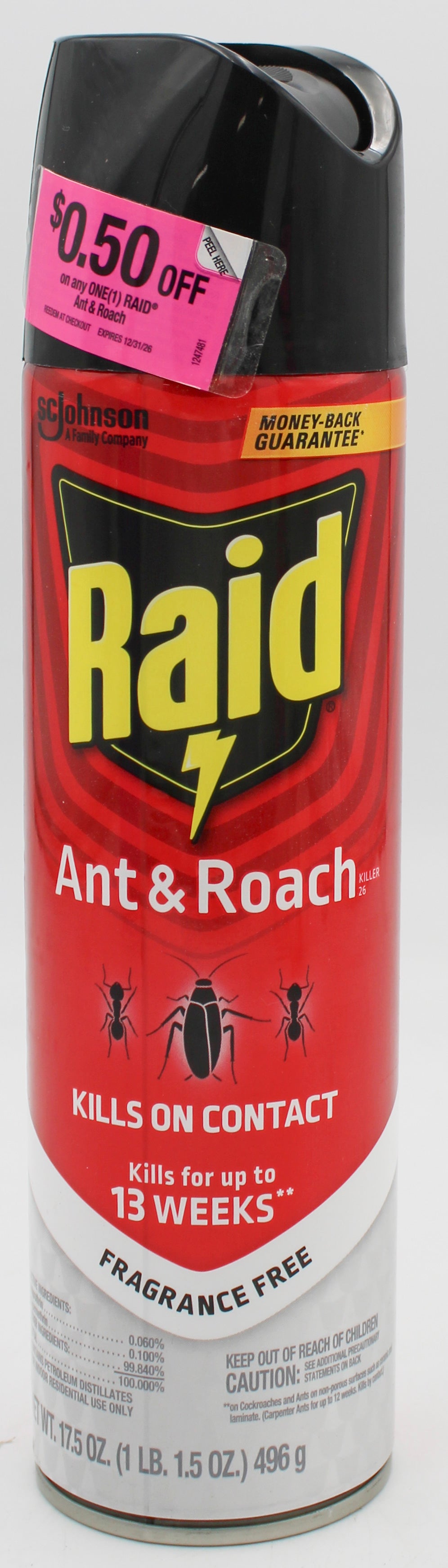 SP RAID ANT & ROACH 17.5oz KILLER-FRAGANCE FREE W/COUPON
