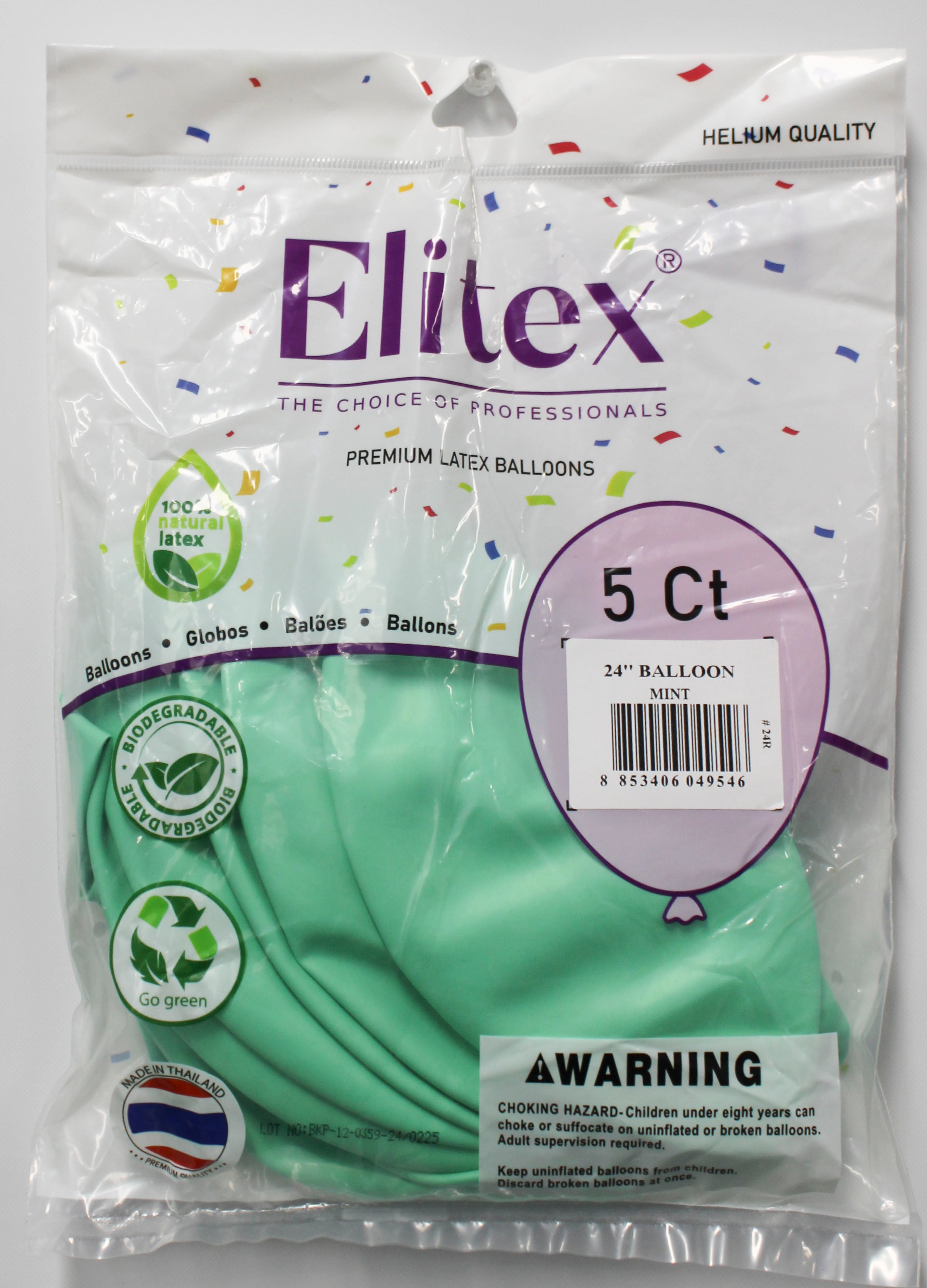 ELITEX 24" PASTEL MINT ROUND BALLOON, 5 PACK