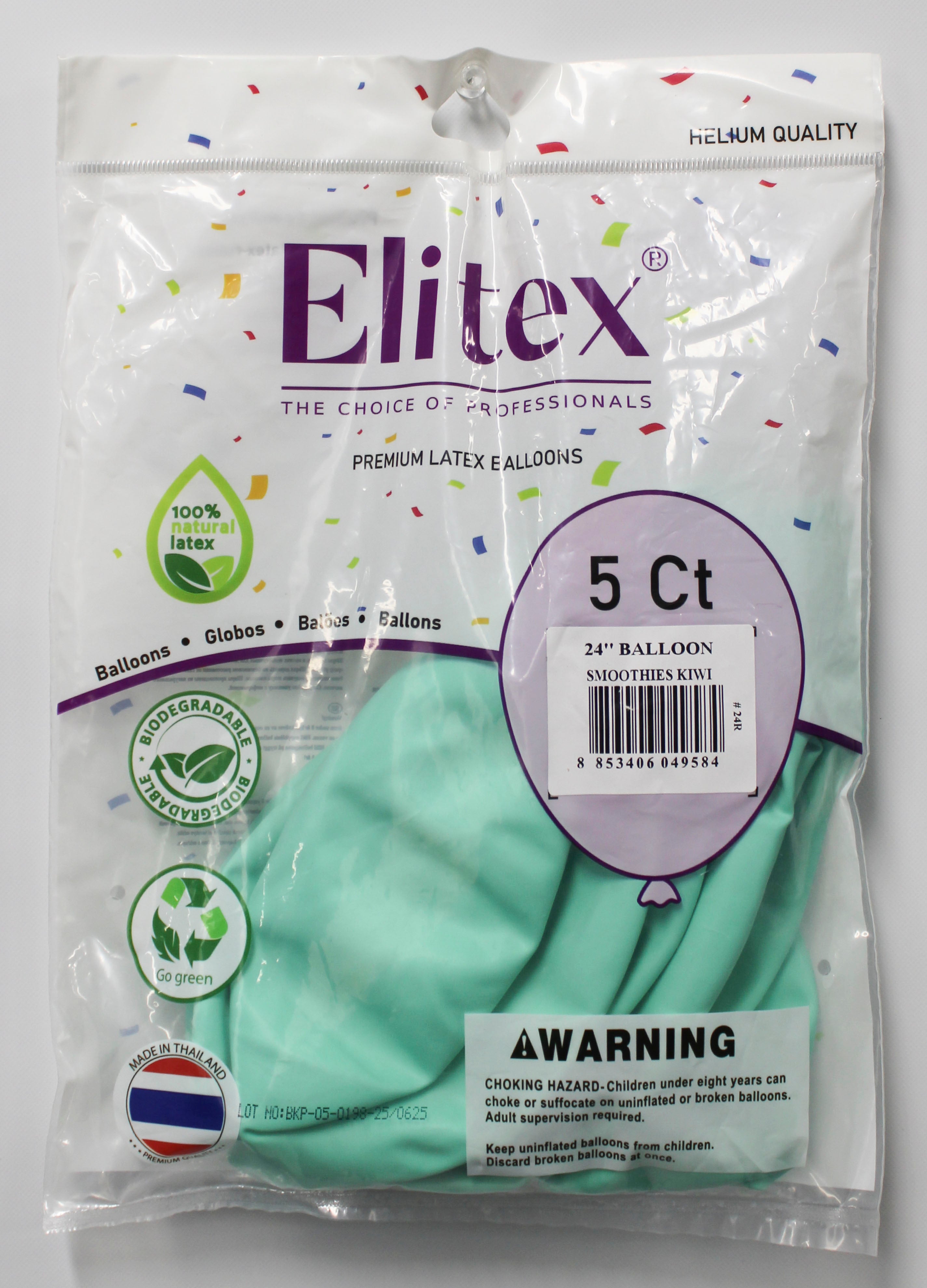 ELITEX 24" SMOOTHIE KIWI ROUND BALLOON, 5 PACK
