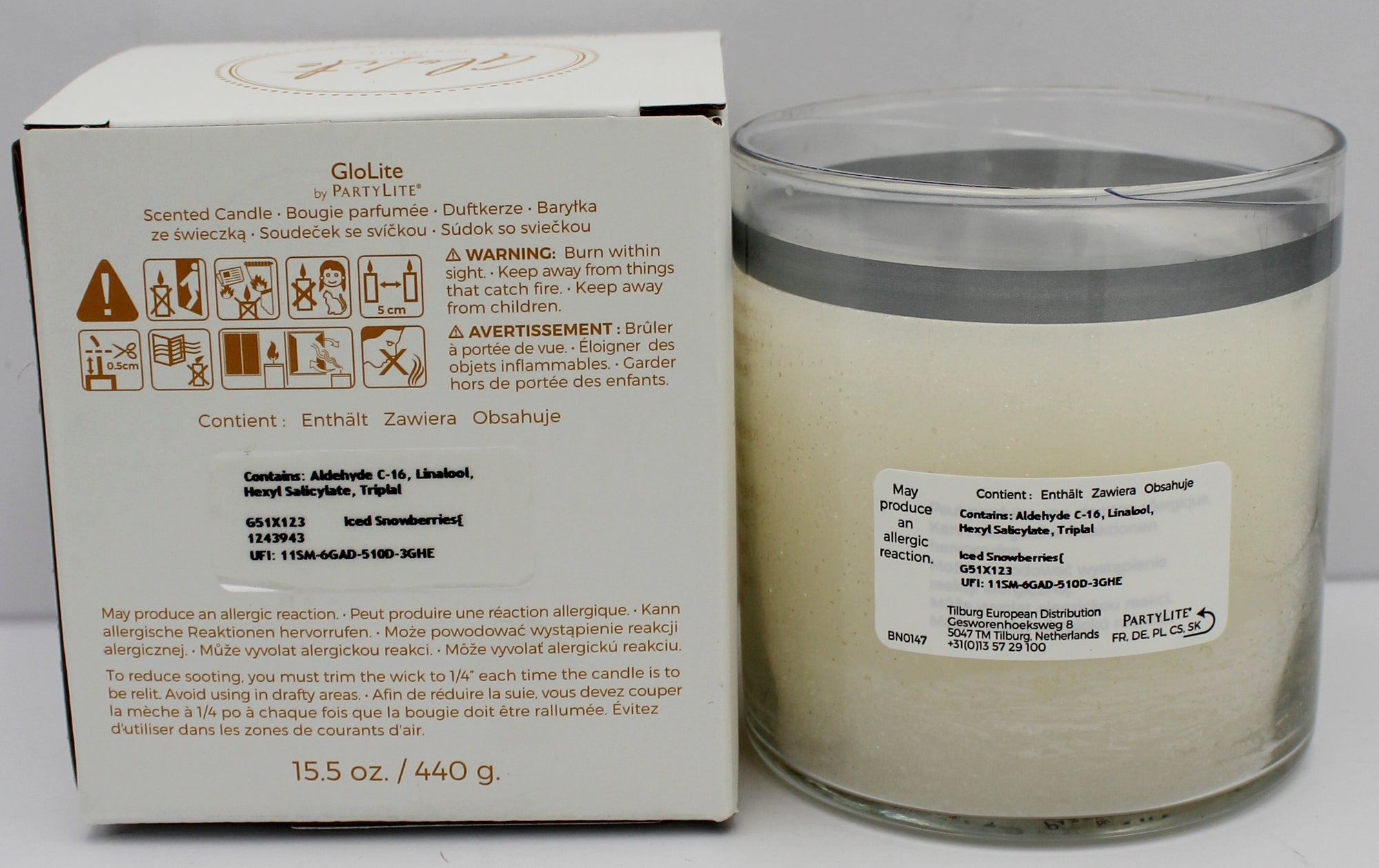 PARTYLITE GLO ICED SNOWBERRIES SCENTED JAR CANDLE 15.5oz