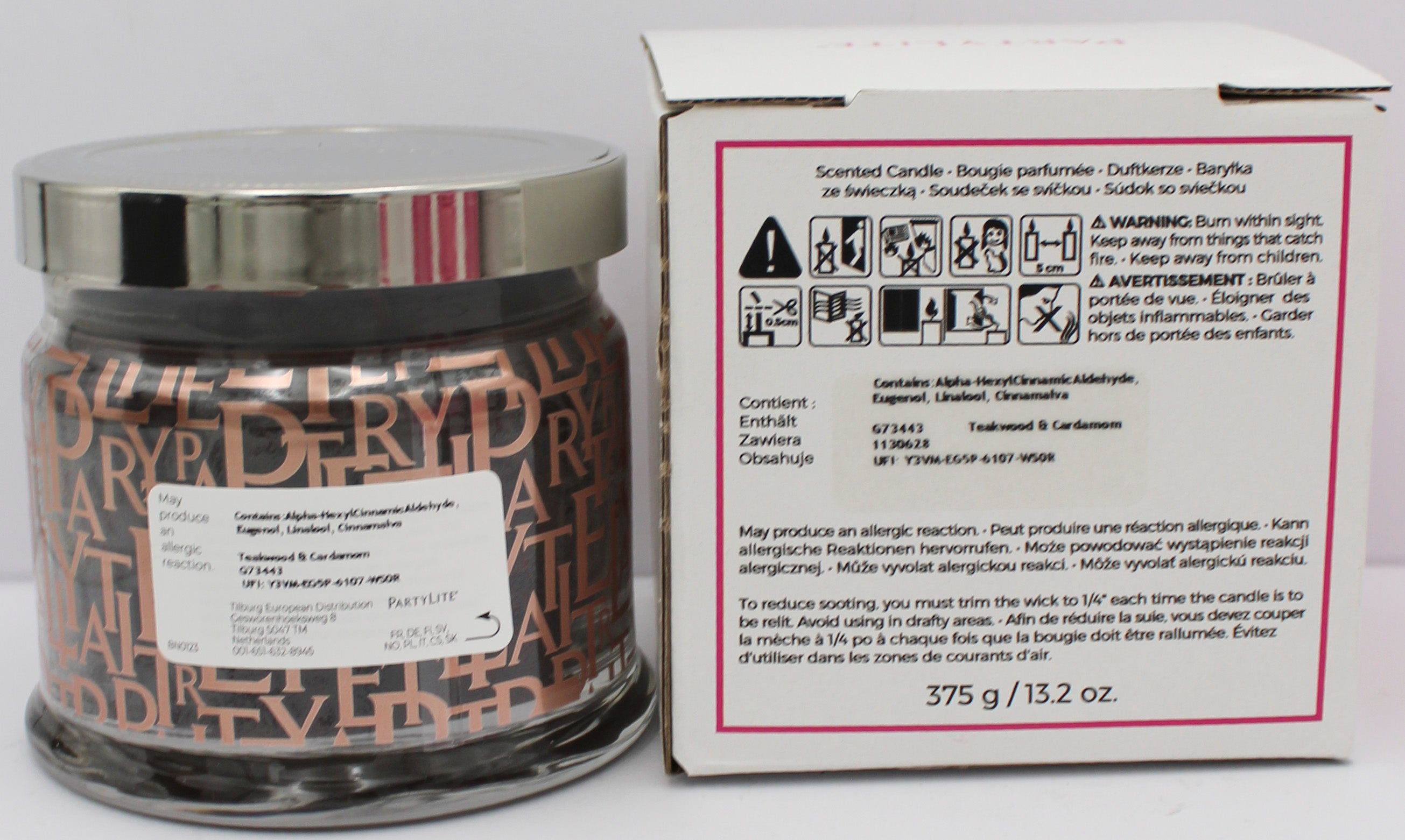 PARTYLITE TEAKWOOD & CARDAMOM 3-WICK JAR CANDLE 13.2oz