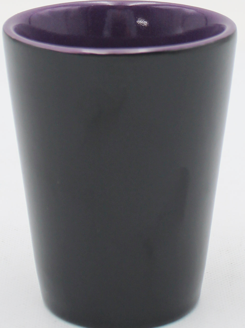 2OZ CERAMIC SHOT GLASS, MATTE, BLACK - INNER COLOR PURPLE