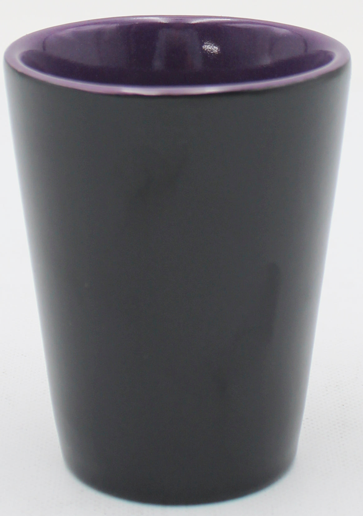 2OZ CERAMIC SHOT GLASS, MATTE, BLACK - INNER COLOR PURPLE