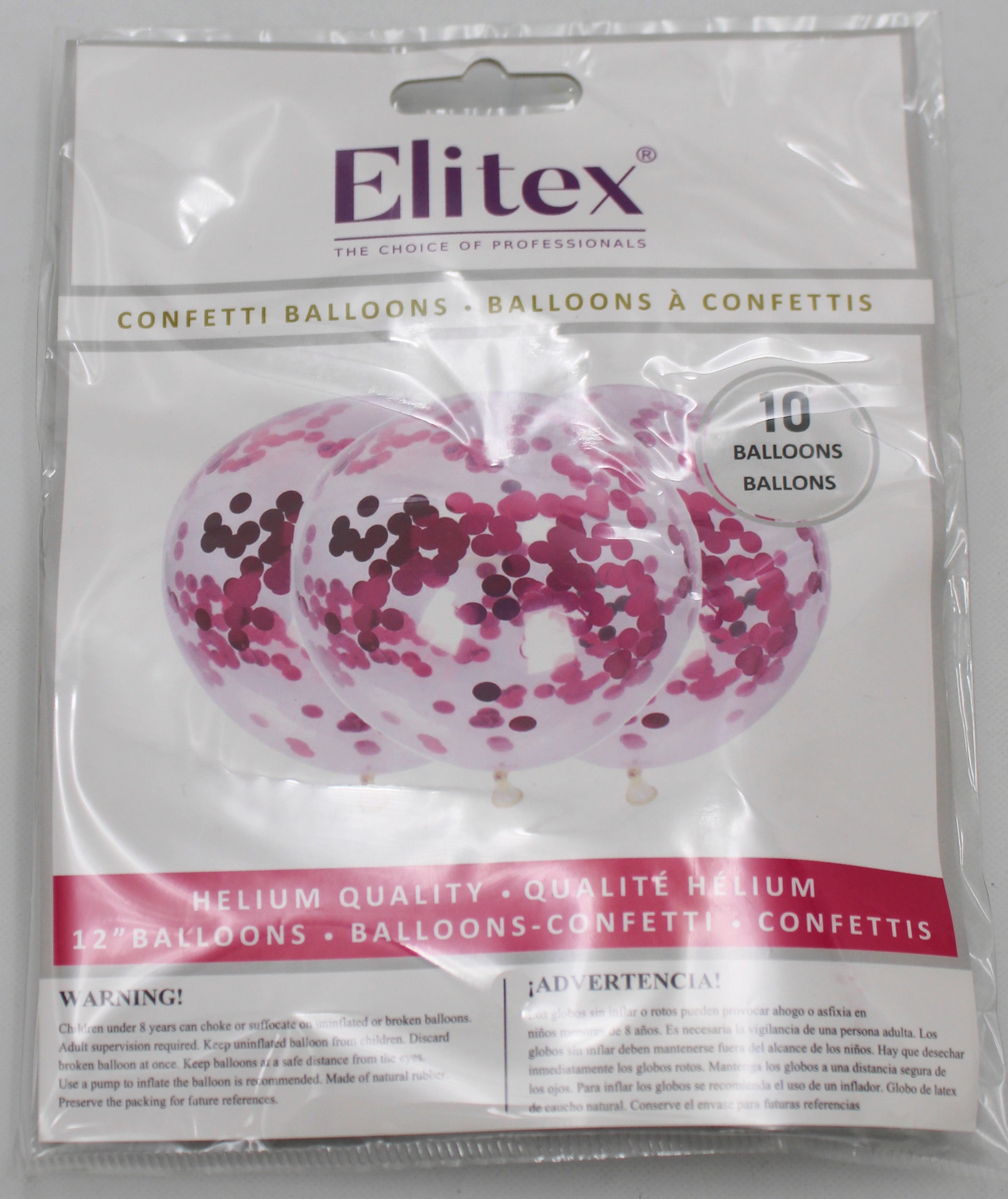 ELITEX 12" PINK CONFETTI BALLOON, 10 PACK