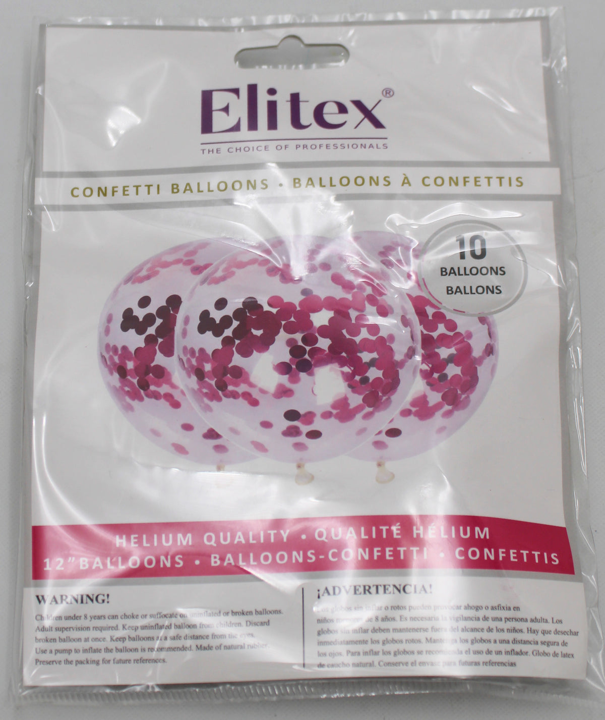 ELITEX 12" PINK CONFETTI BALLOON, 10 PACK