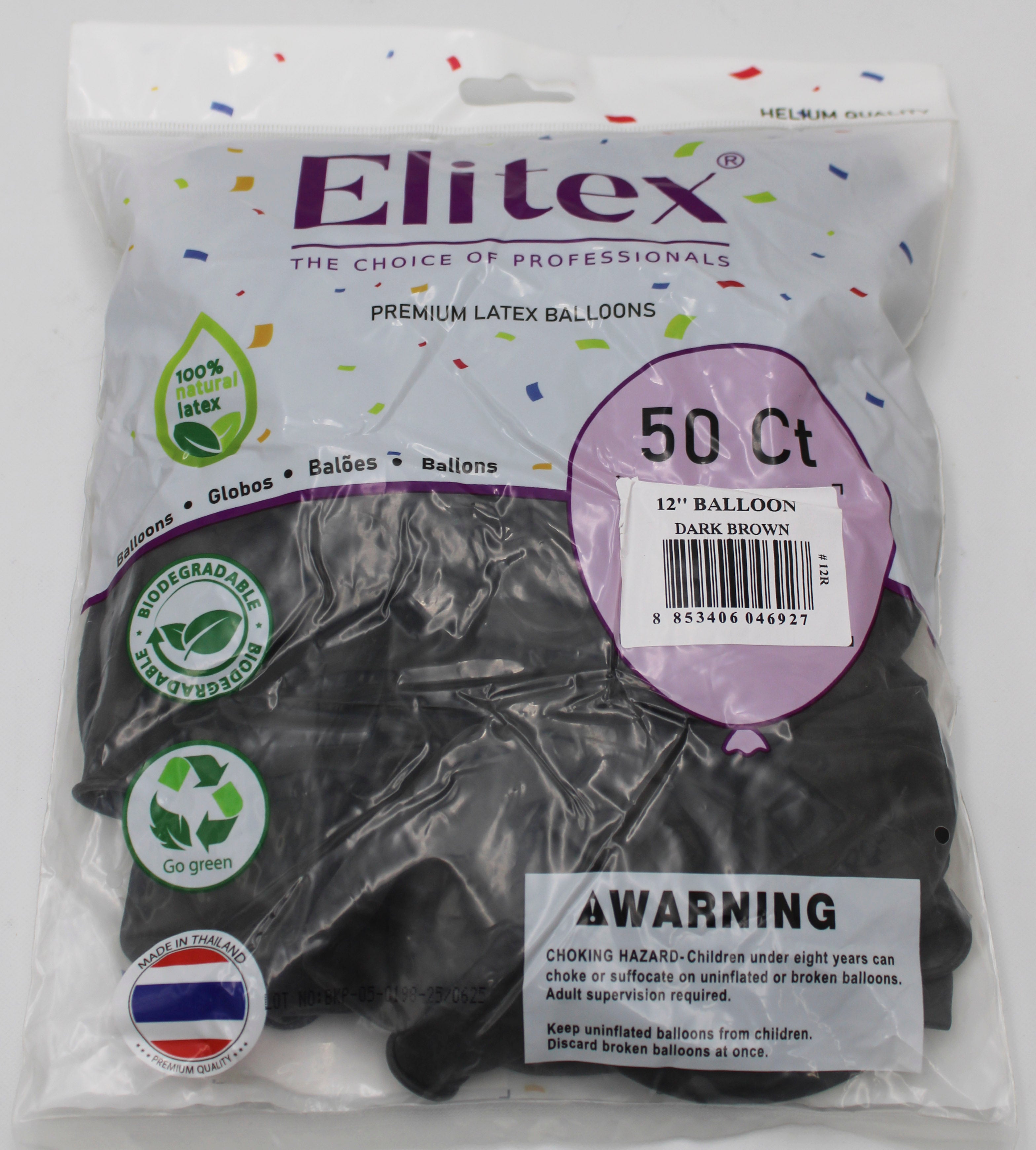 ELITEX 12" DARK BROWN ROUND BALLOON, 50 PACK