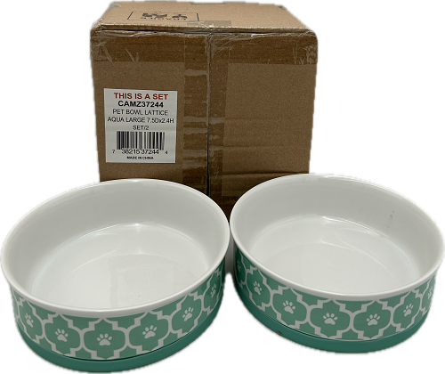 PET BOWL - LATTICE AQUA - LARGE 7.5Dx2.4H SET/2