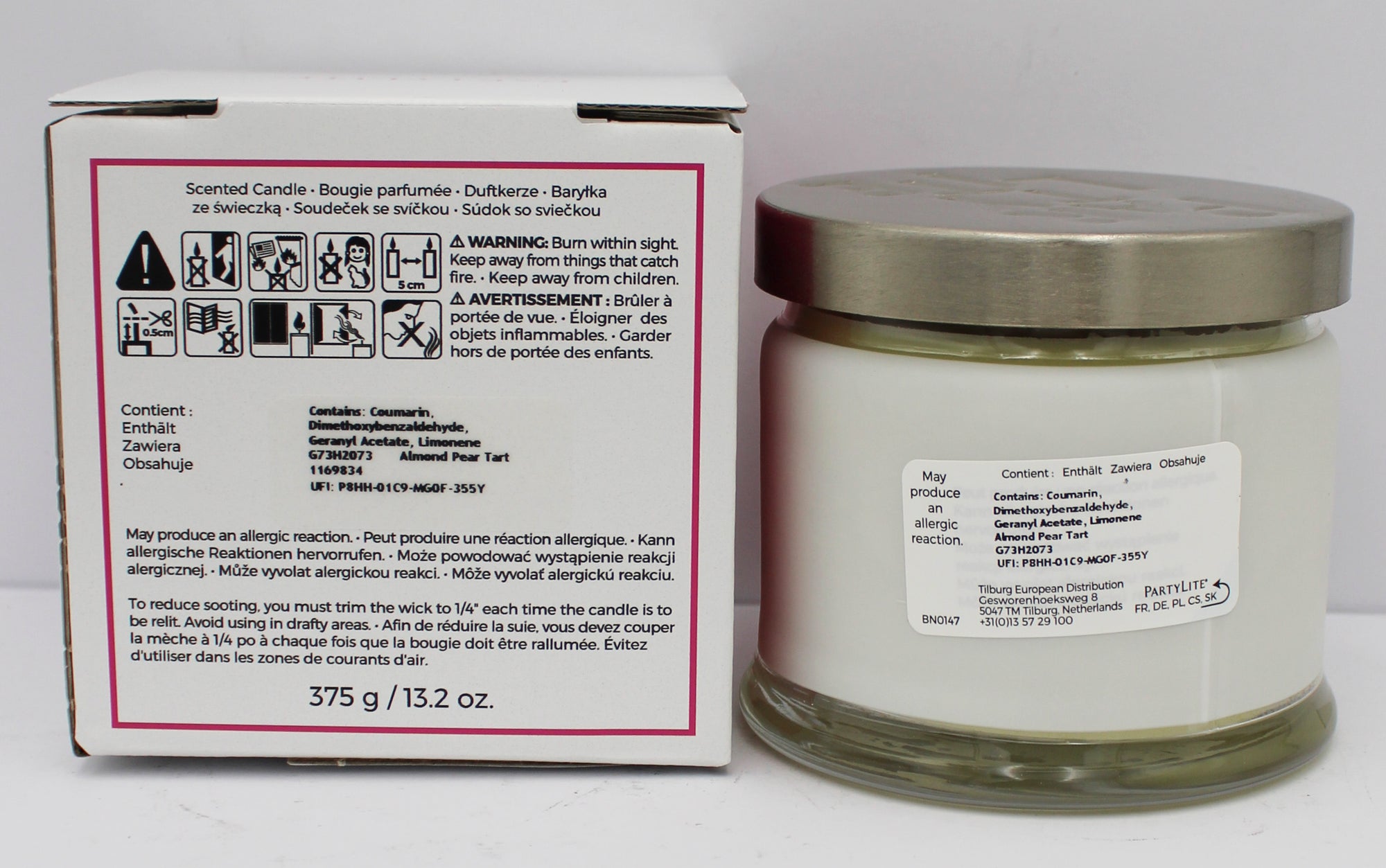 PARTYLITE ALMOND PEAR TART 3-WICK JAR CANDLE 13.2oz