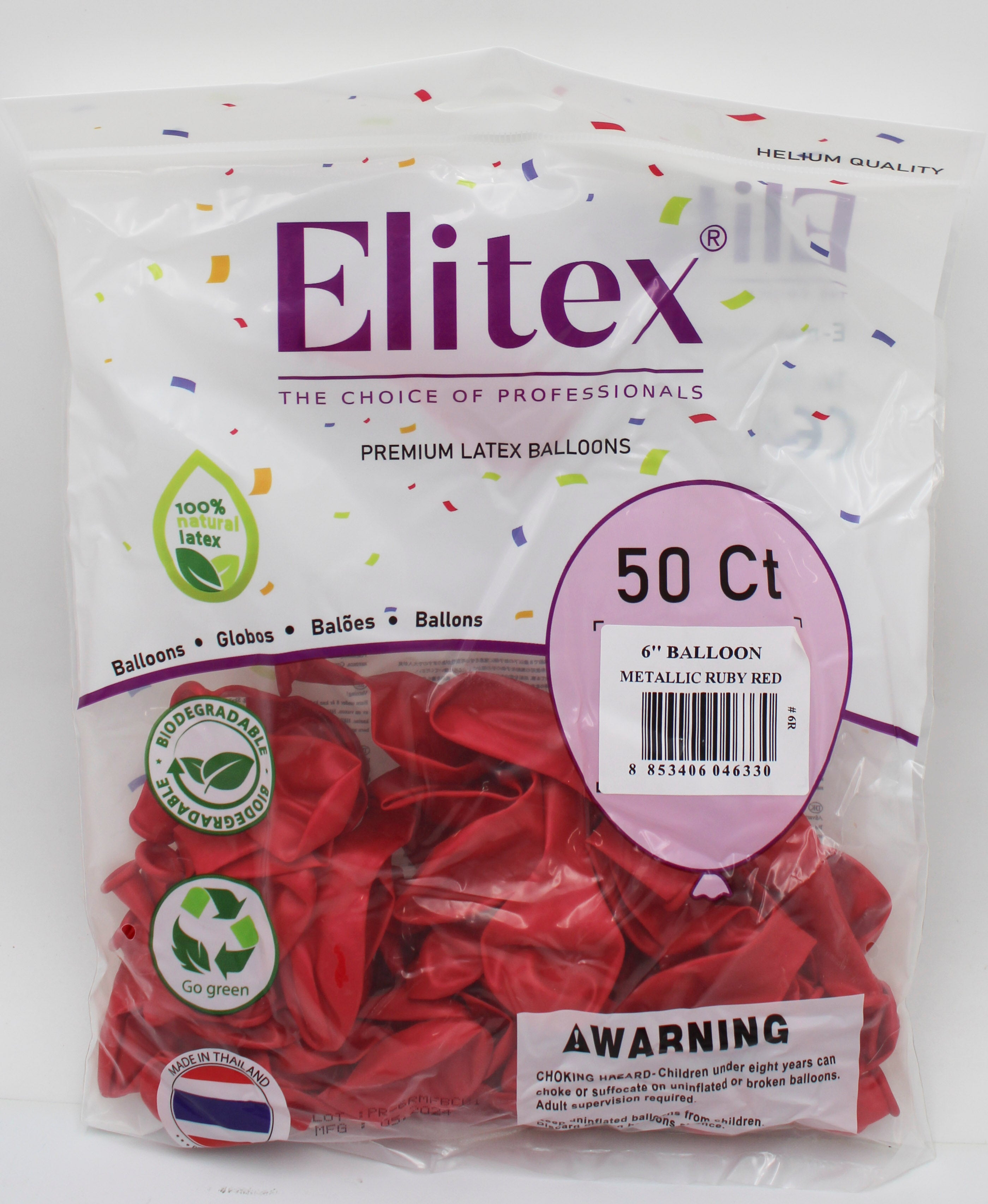 ELITEX 6" METALLIC RUBY RED ROUND BALLOON, 50 PACK