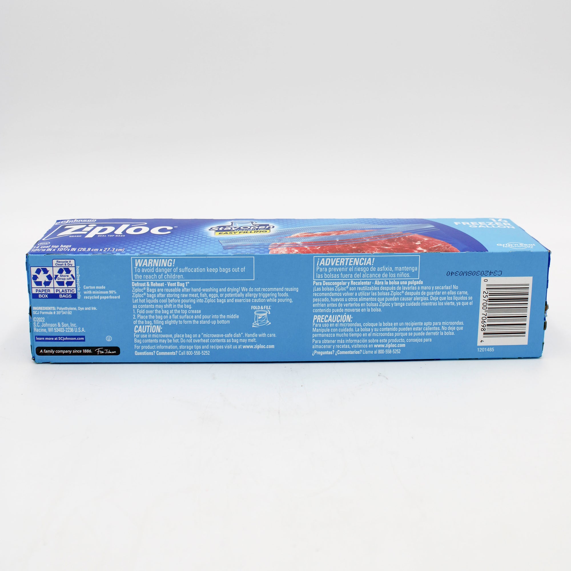 ZIPLOC STAND UP STAY OPEN FREEZER GALLON 14ct US