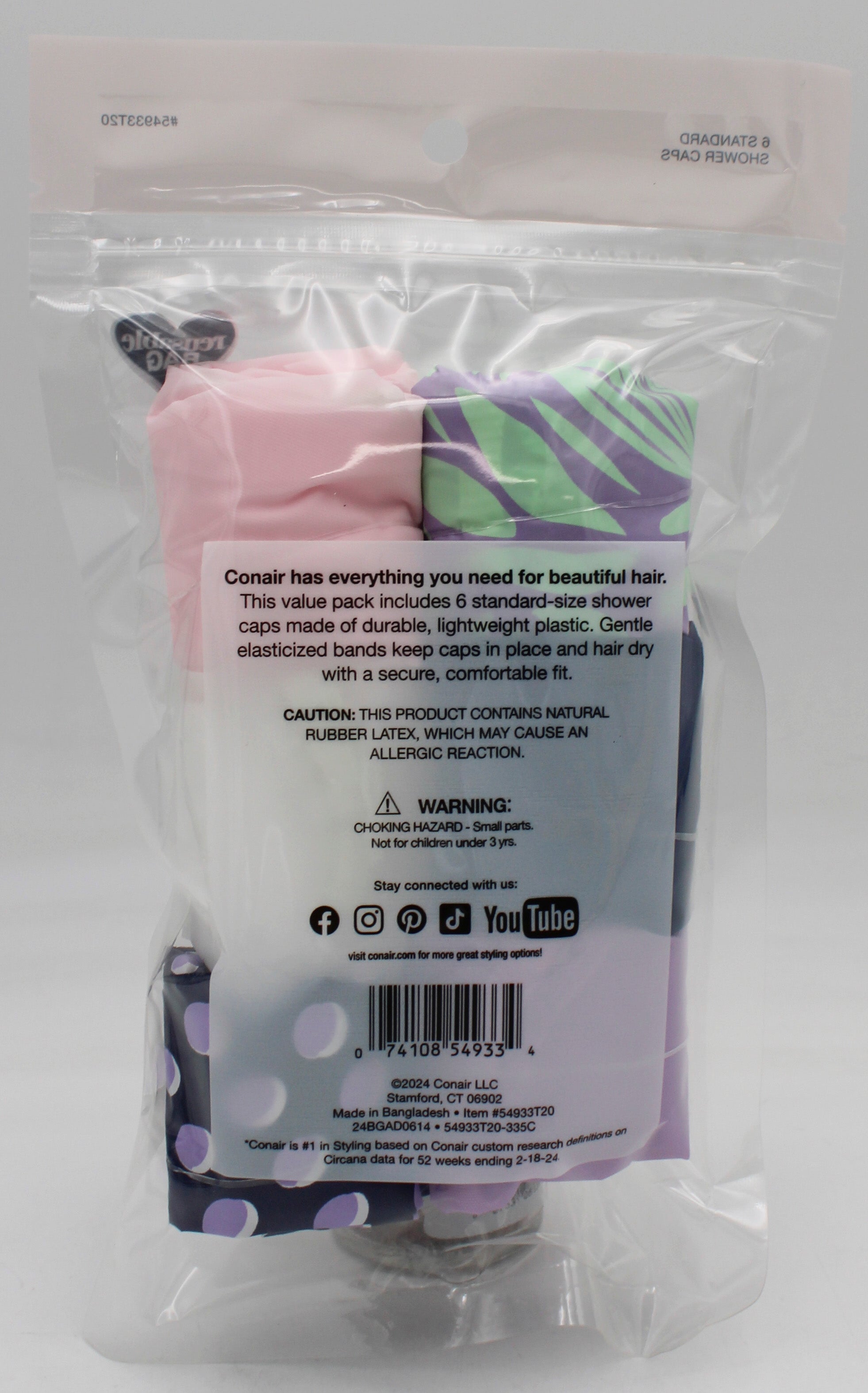 CONAIR SHOWER CAPS 6ct - ASSORTED PRINTS NI