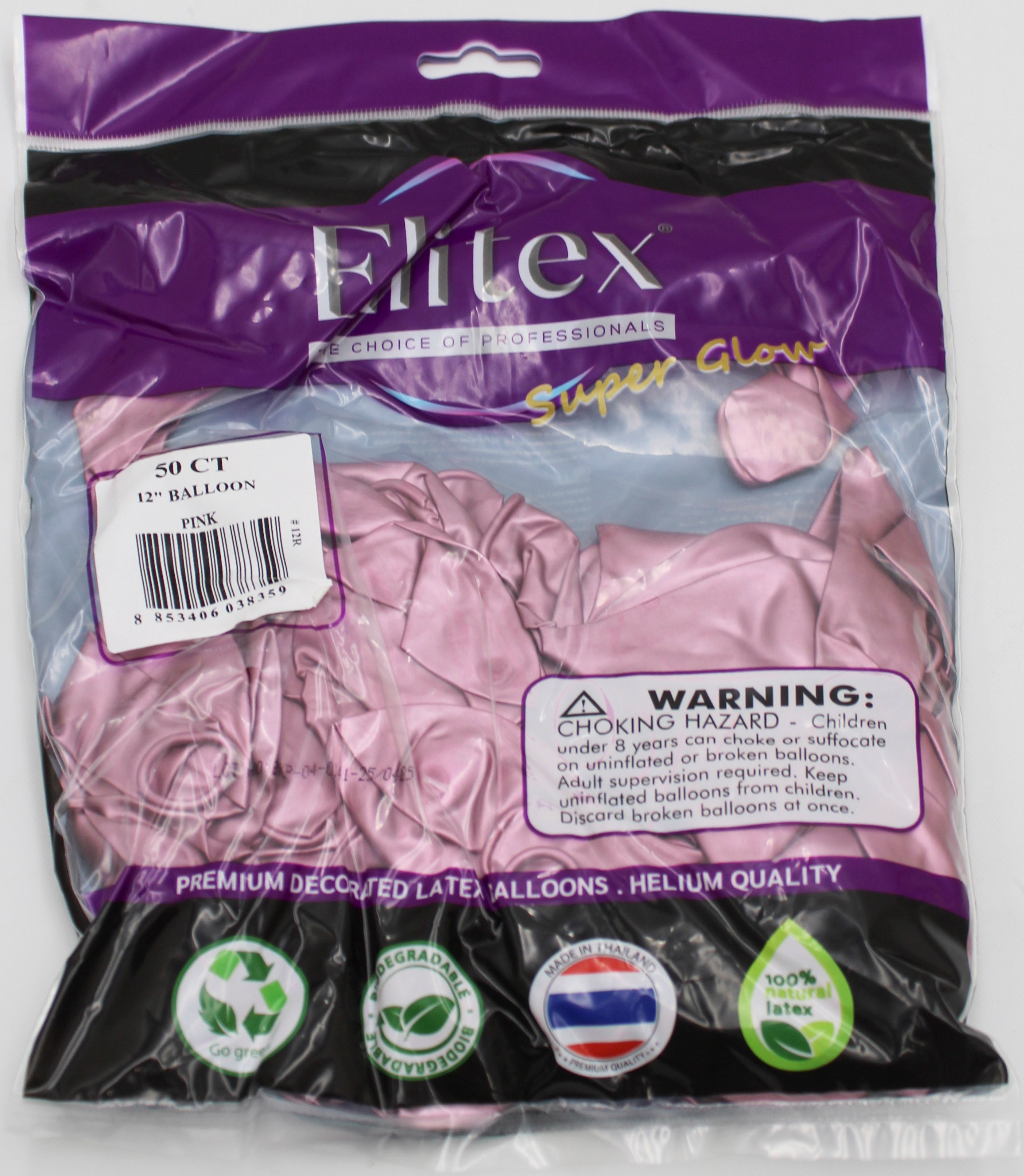 ELITEX 12" SUPERGLOW PINK ROUND BALLOON, 50 PACK