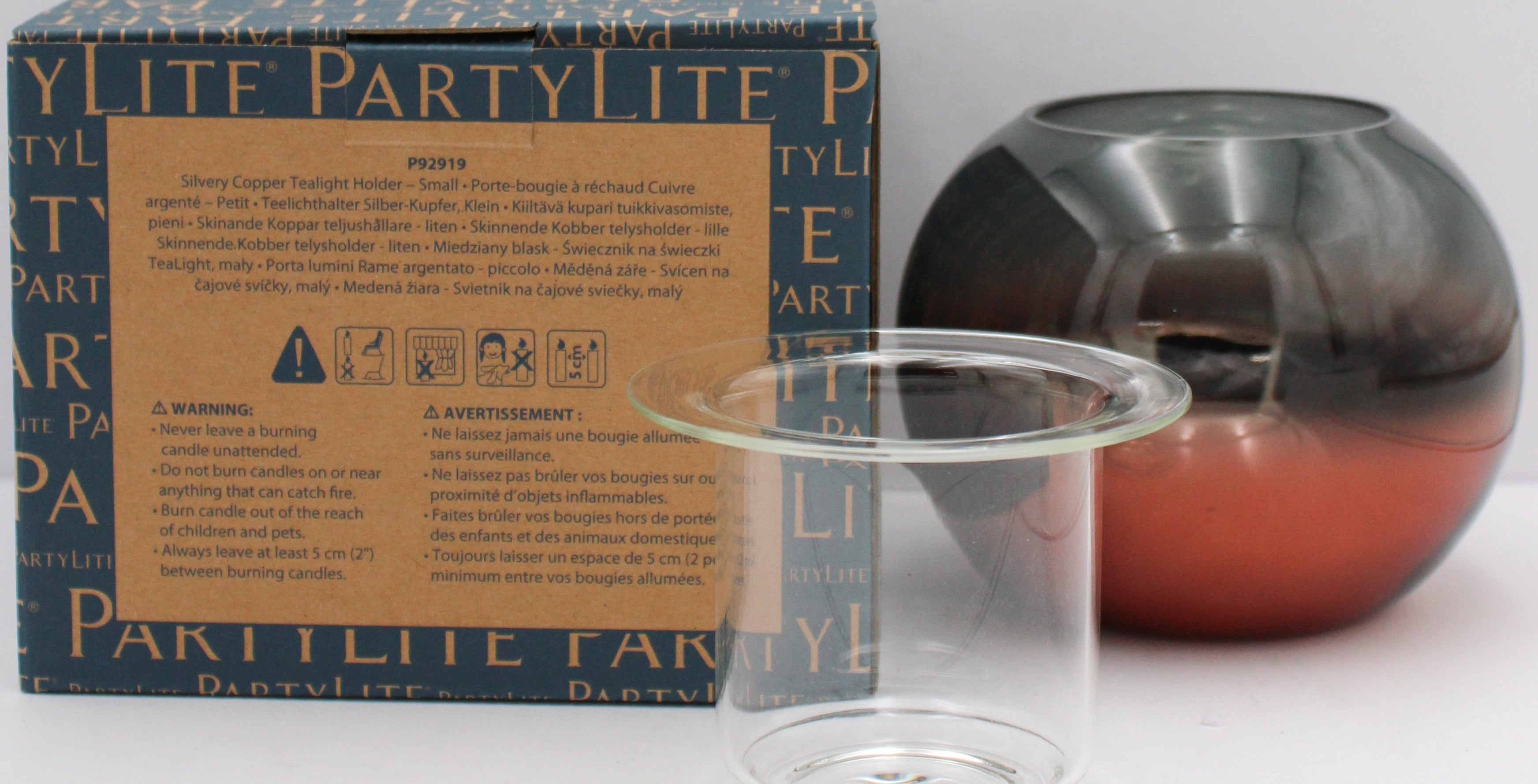 PARTYLITE SILVERY COPPER TEALIGHT HOLDER 4 1/2"D x 3 1/2"H