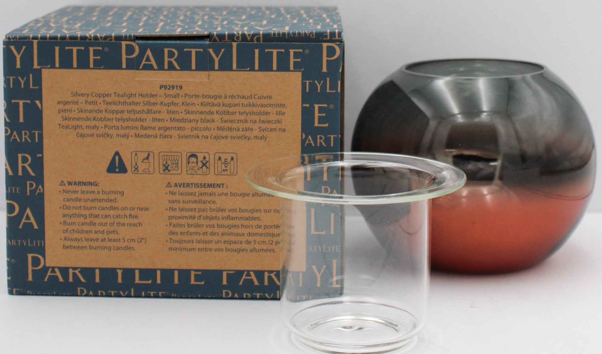 PARTYLITE SILVERY COPPER TEALIGHT HOLDER 4 1/2"D x 3 1/2"H