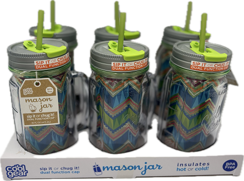 COOL GEAR 16 OZ MASON JAR W/HANDLE & GRAPHICS-MARINE